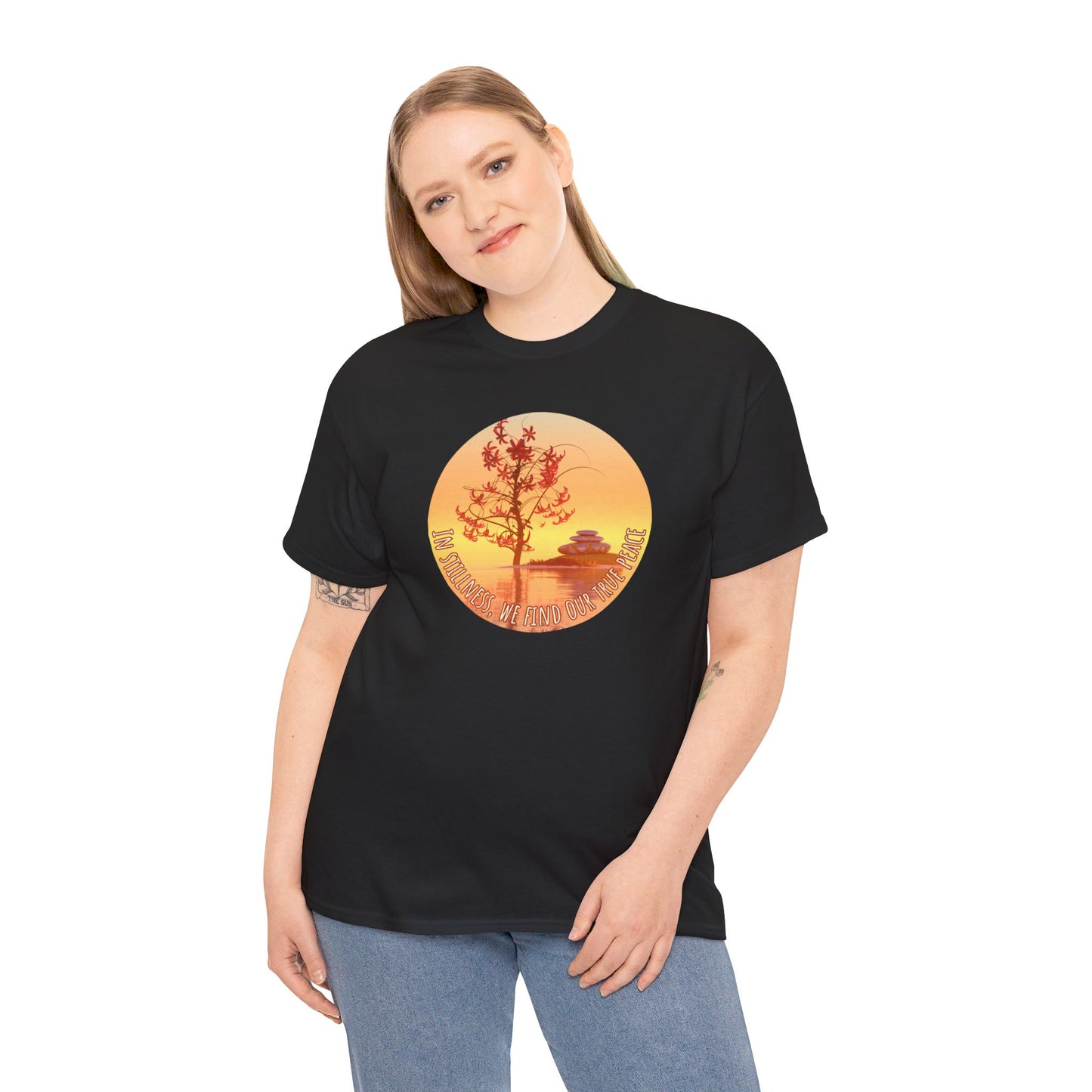 Find True Peace: Unisex Heavy Cotton Zen Bonsai & Cairns Graphic Tee - ZenGen USA