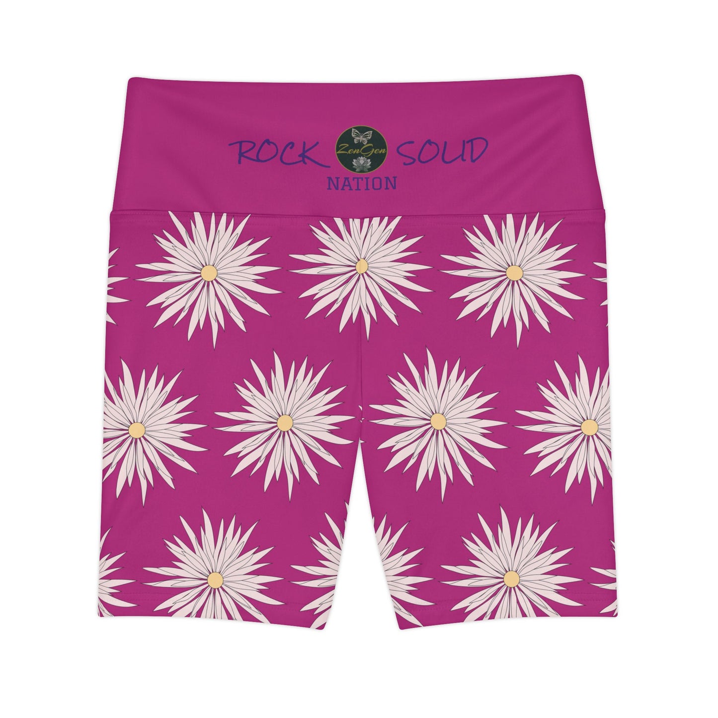 Women's Workout Shorts - Pink - ROCK SOLID Blazing Flower - ZenGen USA - ZenGen USA
