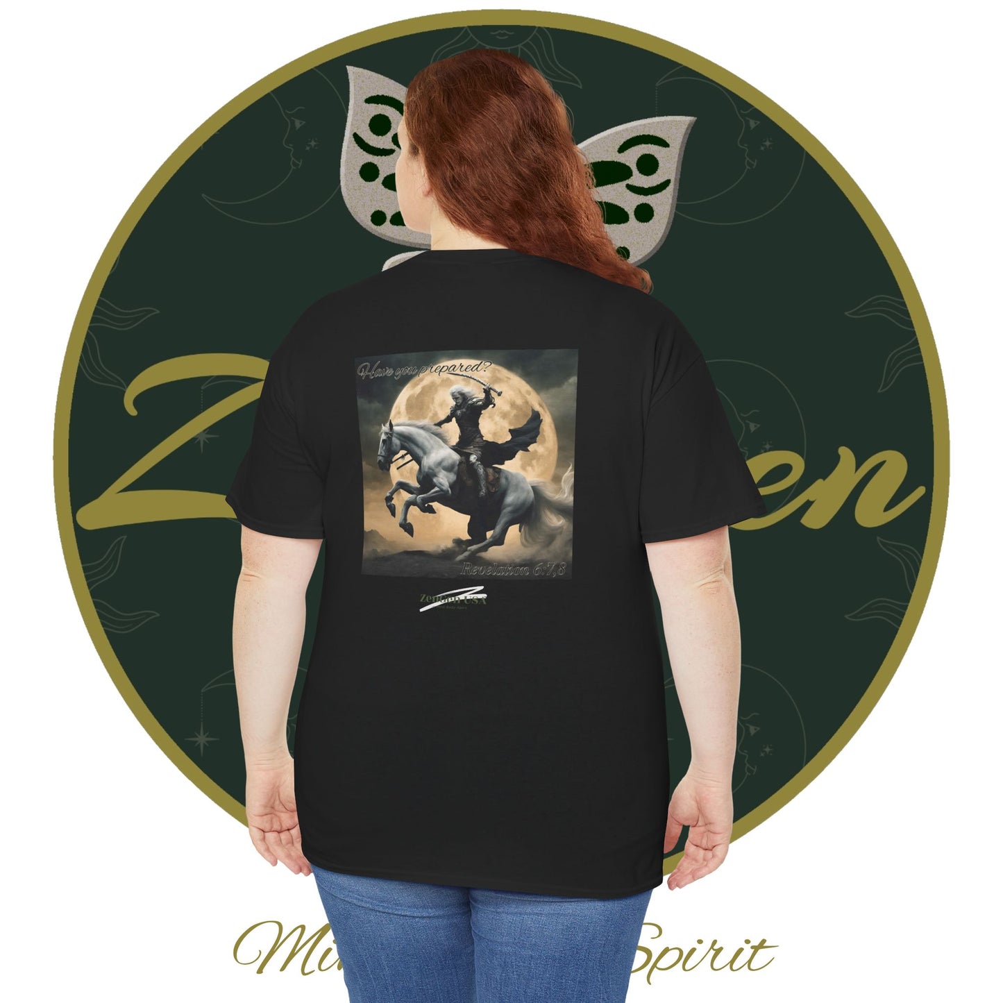 Apocalipsis - 4to Sello Apocalipsis 6:7,8 - Camiseta de algodón pesado unisex - Colección Revelación - ZenGen USA