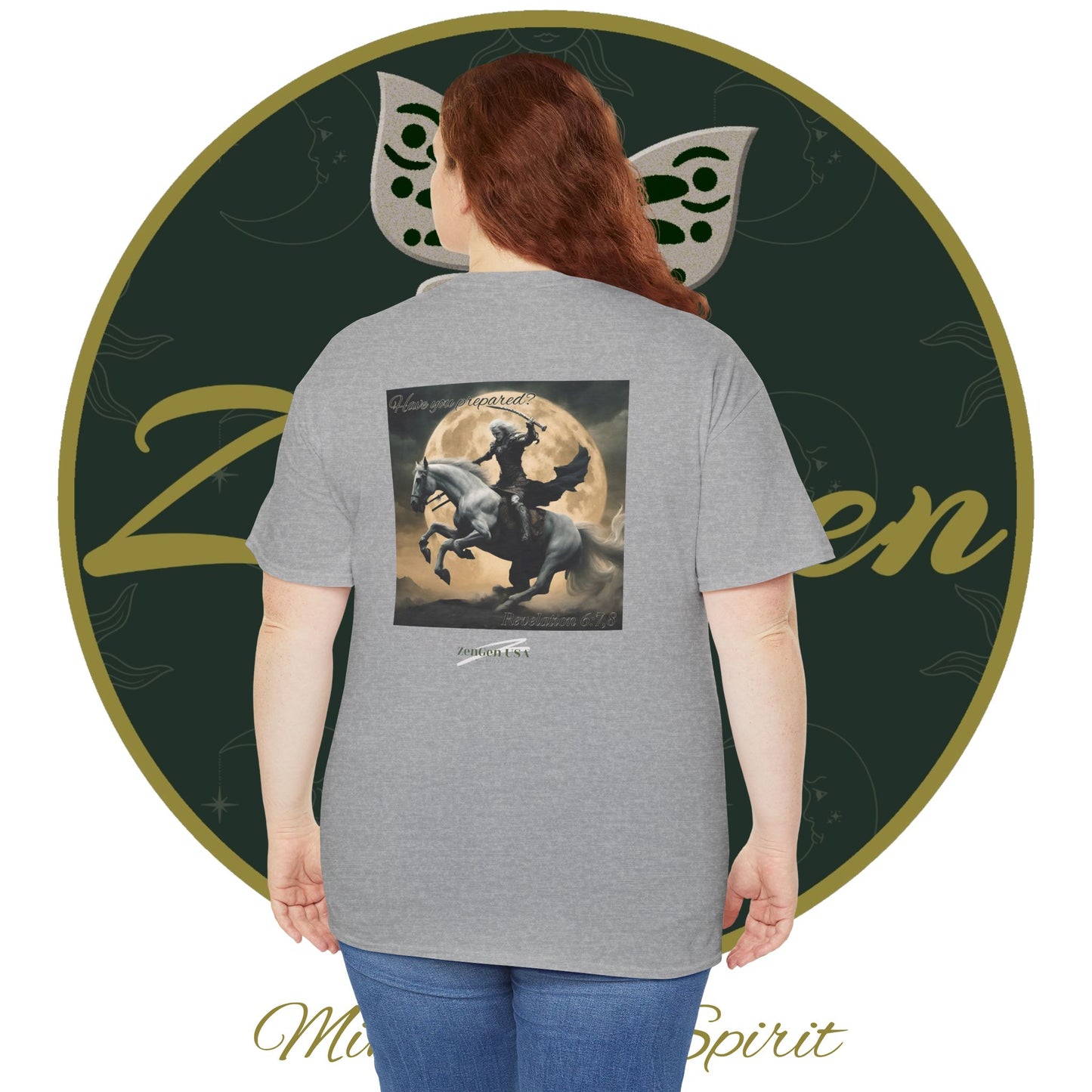 Apocalipsis - 4to Sello Apocalipsis 6:7,8 - Camiseta de algodón pesado unisex - Colección Revelación - ZenGen USA