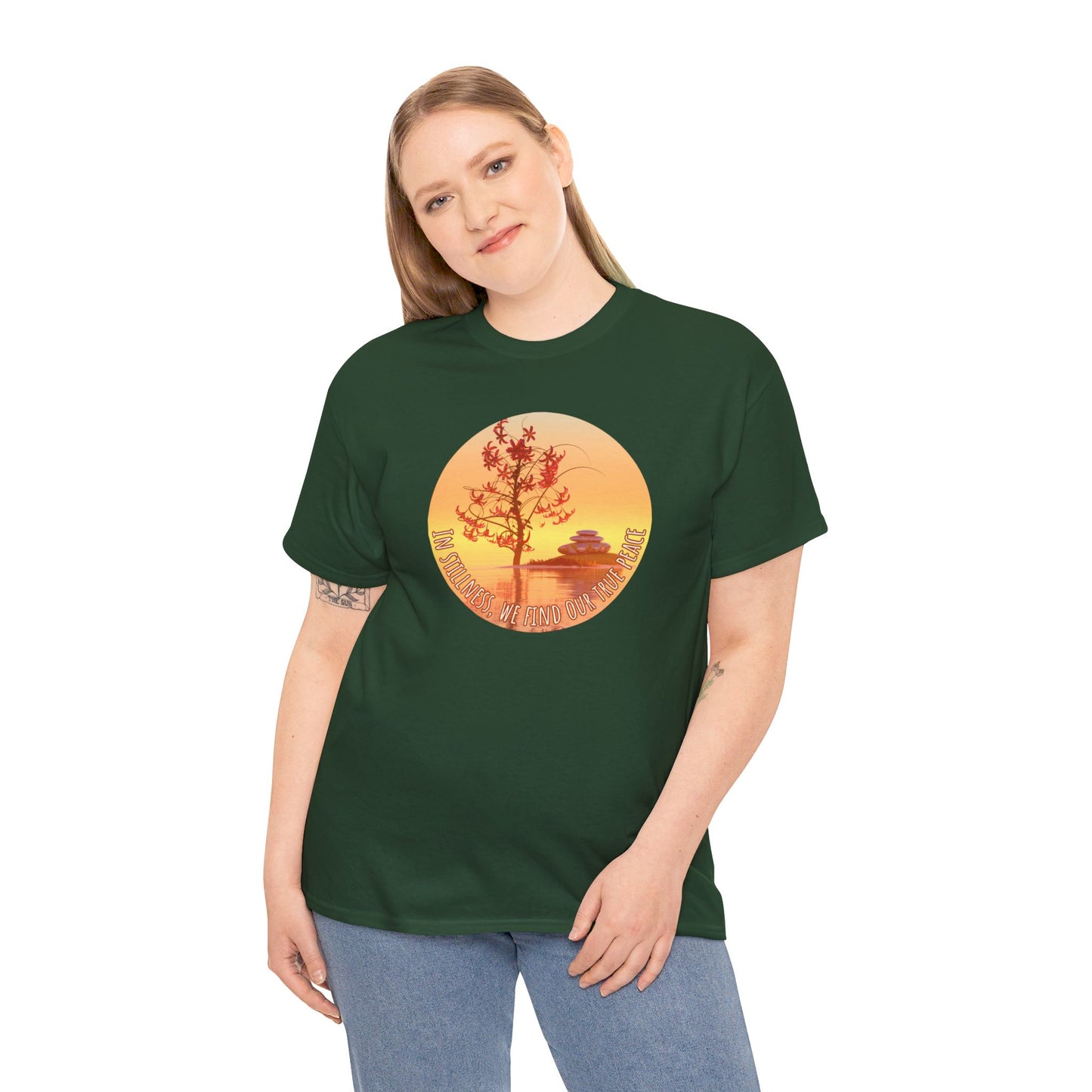 Find True Peace: Unisex Heavy Cotton Zen Bonsai & Cairns Graphic Tee - ZenGen USA