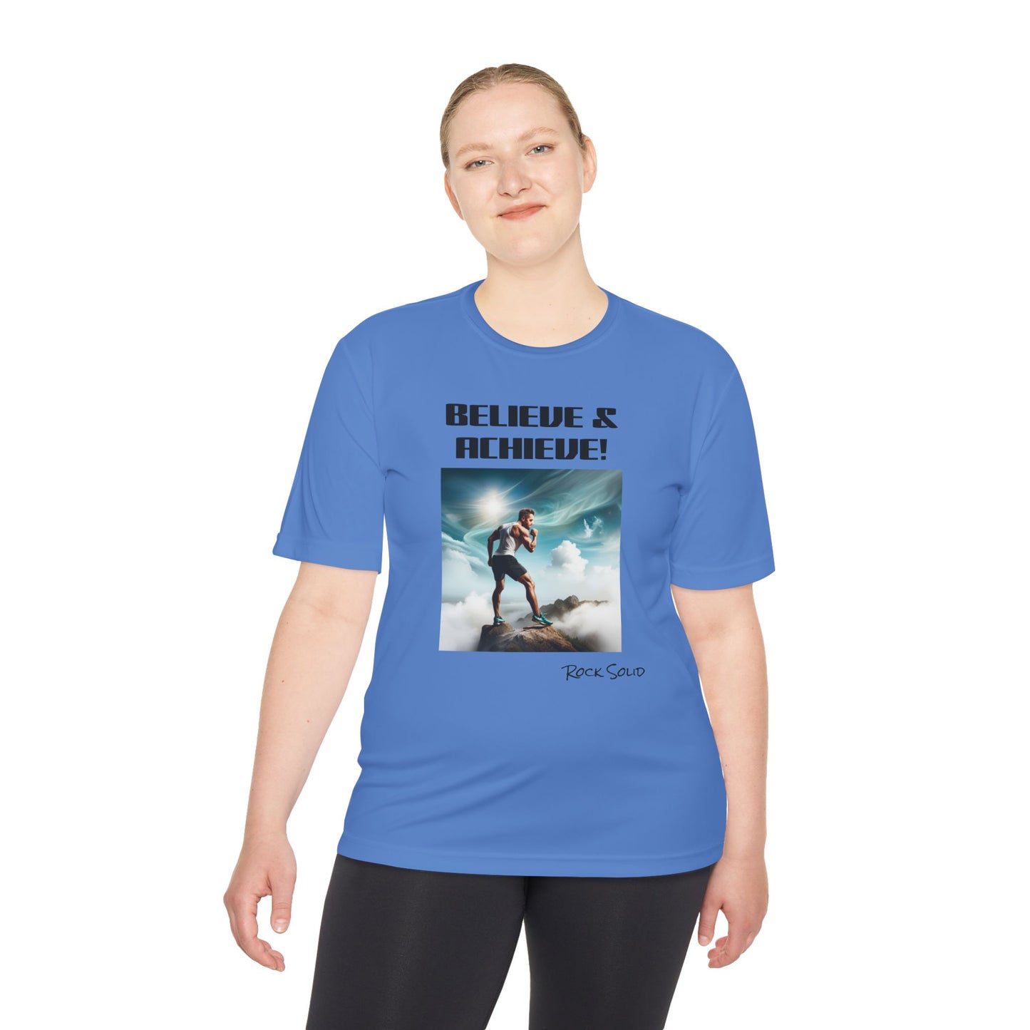 Unisex Moisture Wicking Tee - ROCK SOLID, Believe & Achieve! - ZenGen USA - ZenGen USA