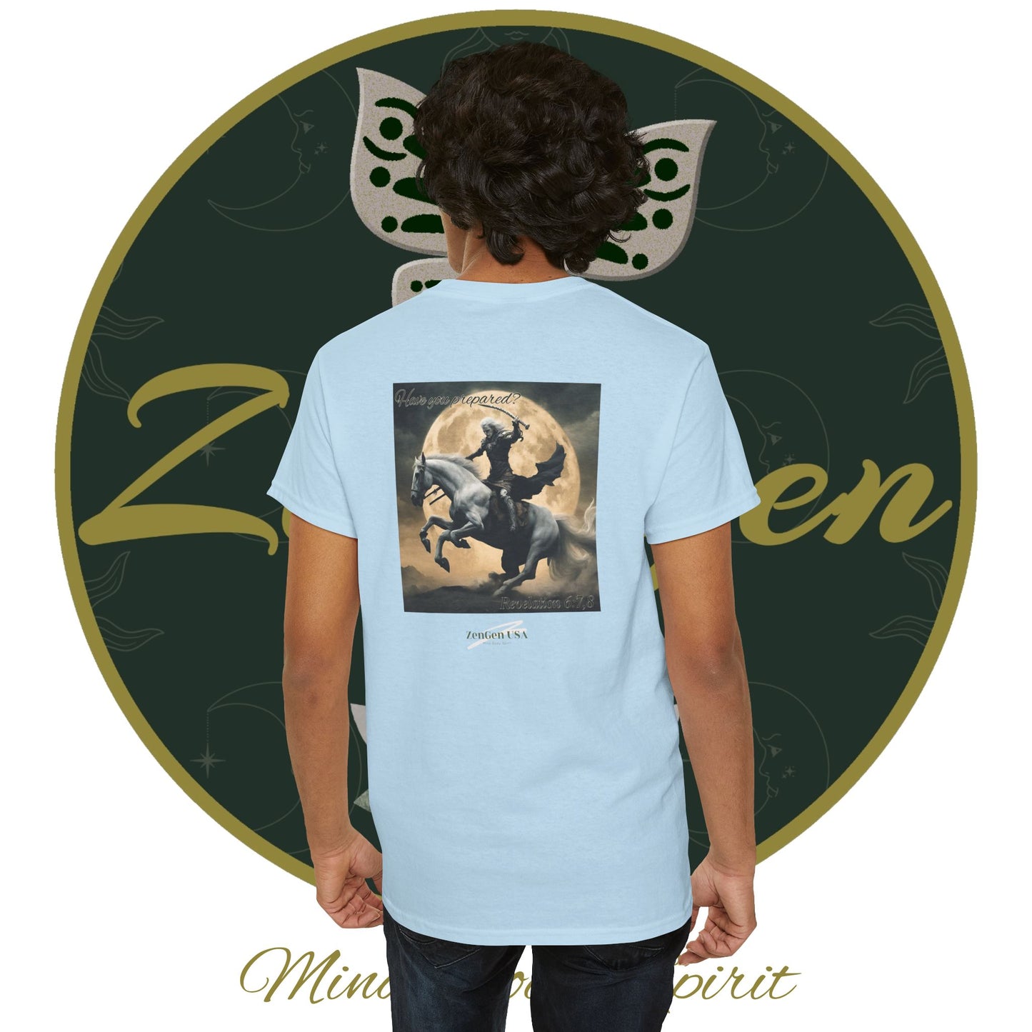 Apocalipsis - 4to Sello Apocalipsis 6:7,8 - Camiseta de algodón pesado unisex - Colección Revelación - ZenGen USA