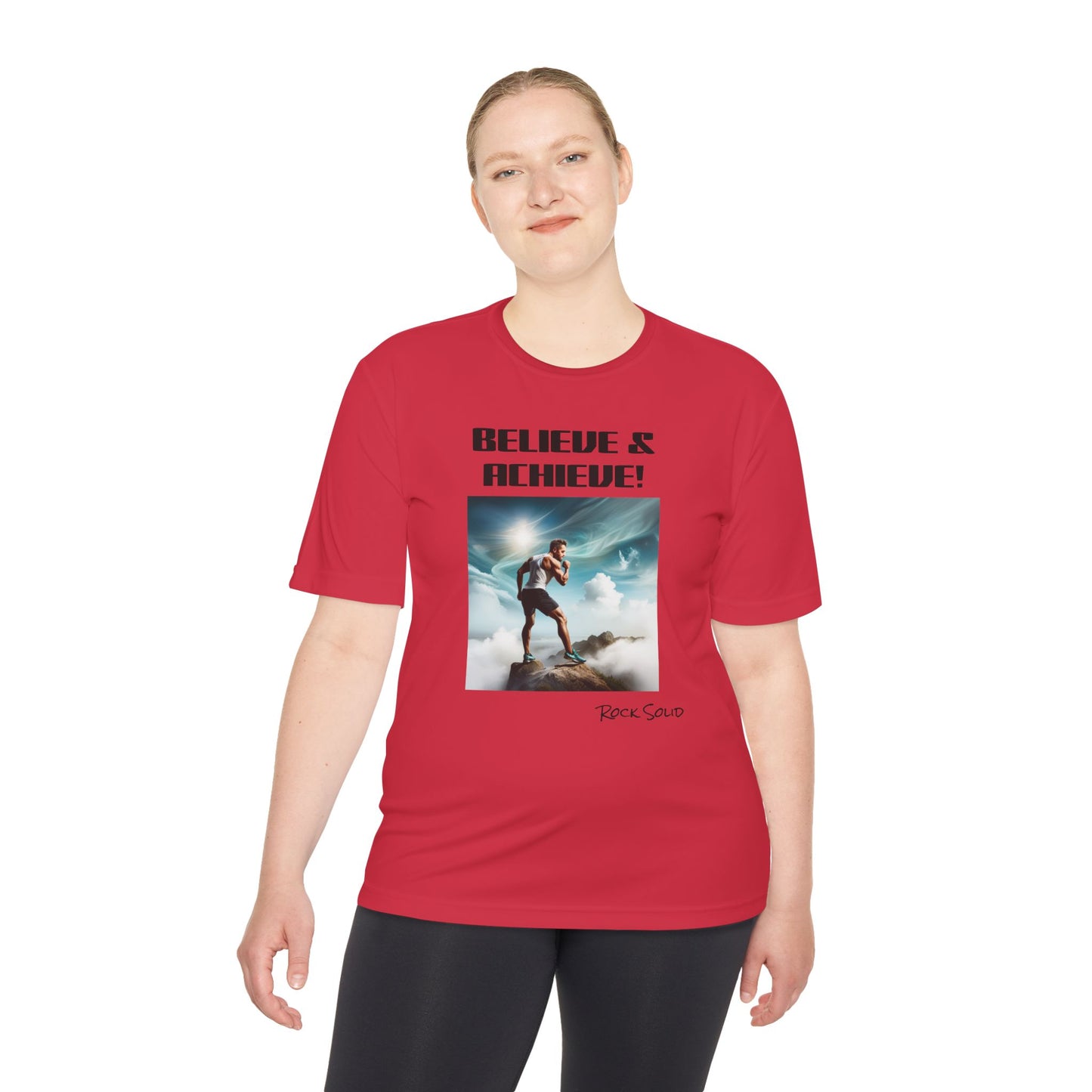 Unisex Moisture Wicking Tee - ROCK SOLID, Believe & Achieve! - ZenGen USA - ZenGen USA