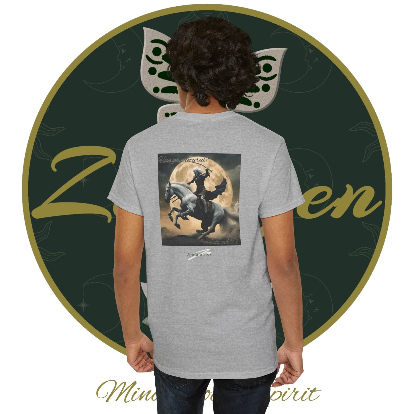 Apocalipsis - 4to Sello Apocalipsis 6:7,8 - Camiseta de algodón pesado unisex - Colección Revelación - ZenGen USA