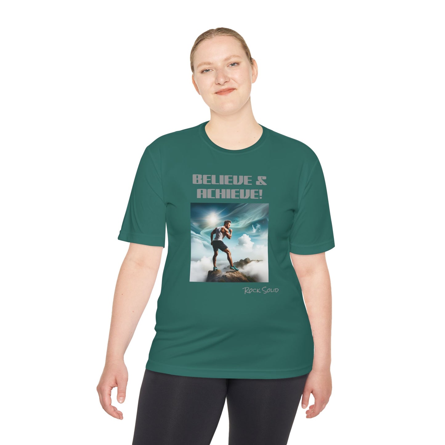 Unisex Moisture Wicking Tee - ROCK SOLID, Believe & Achieve! - ZenGen USA - ZenGen USA