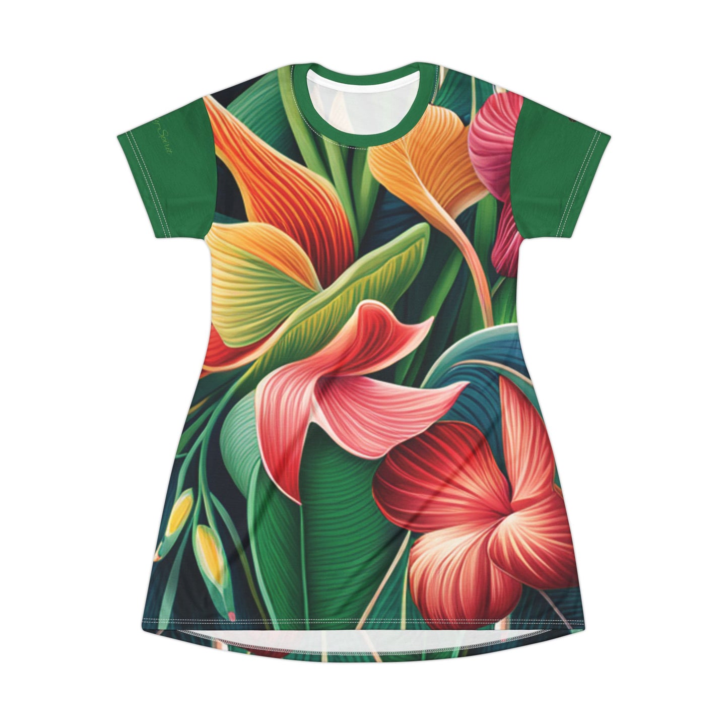 Floral Print T-Shirt Dress (AOP) - ZenGen USA - Green - ZenGen USA