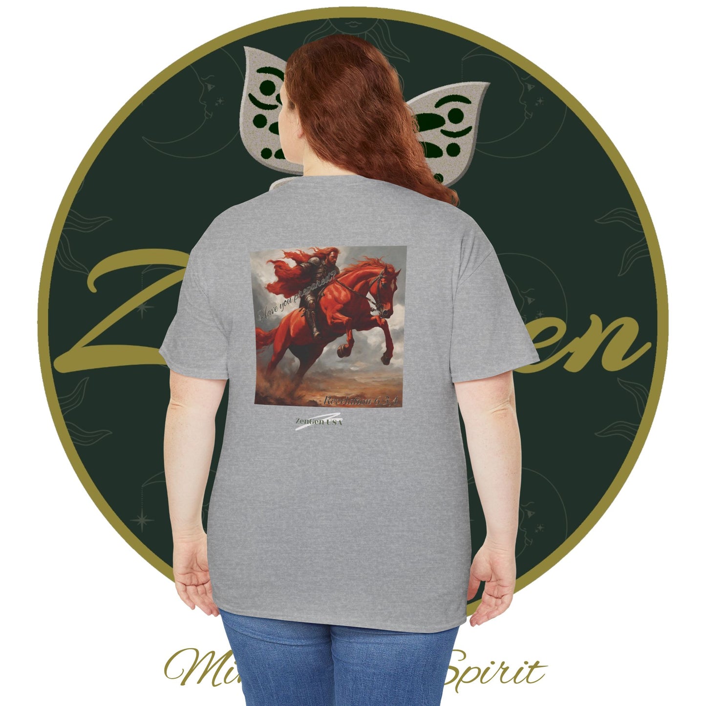 Apocalipsis - 2do Sello Apocalipsis 6:3,4 - Camiseta de algodón pesado unisex - Colección Revelación - ZenGen USA