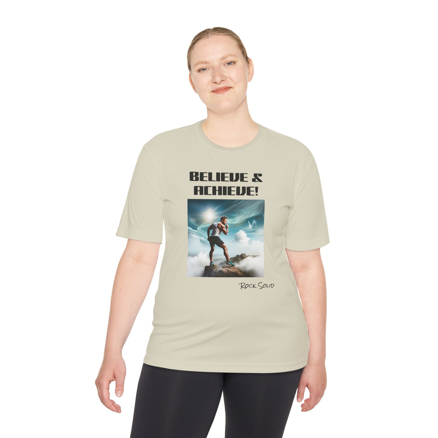 Unisex Moisture Wicking Tee - ROCK SOLID, Believe & Achieve! - ZenGen USA - ZenGen USA
