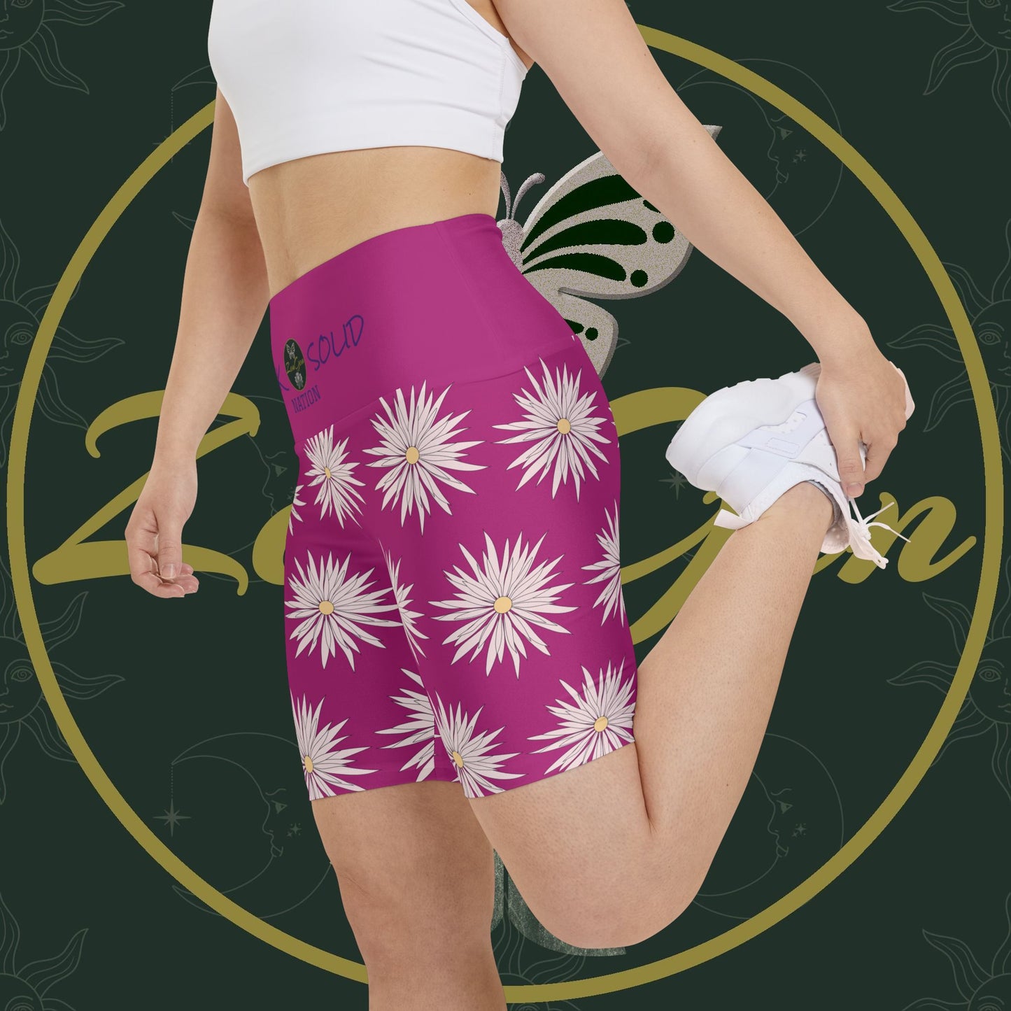 Women's Workout Shorts - Pink - ROCK SOLID Blazing Flower - ZenGen USA - ZenGen USA