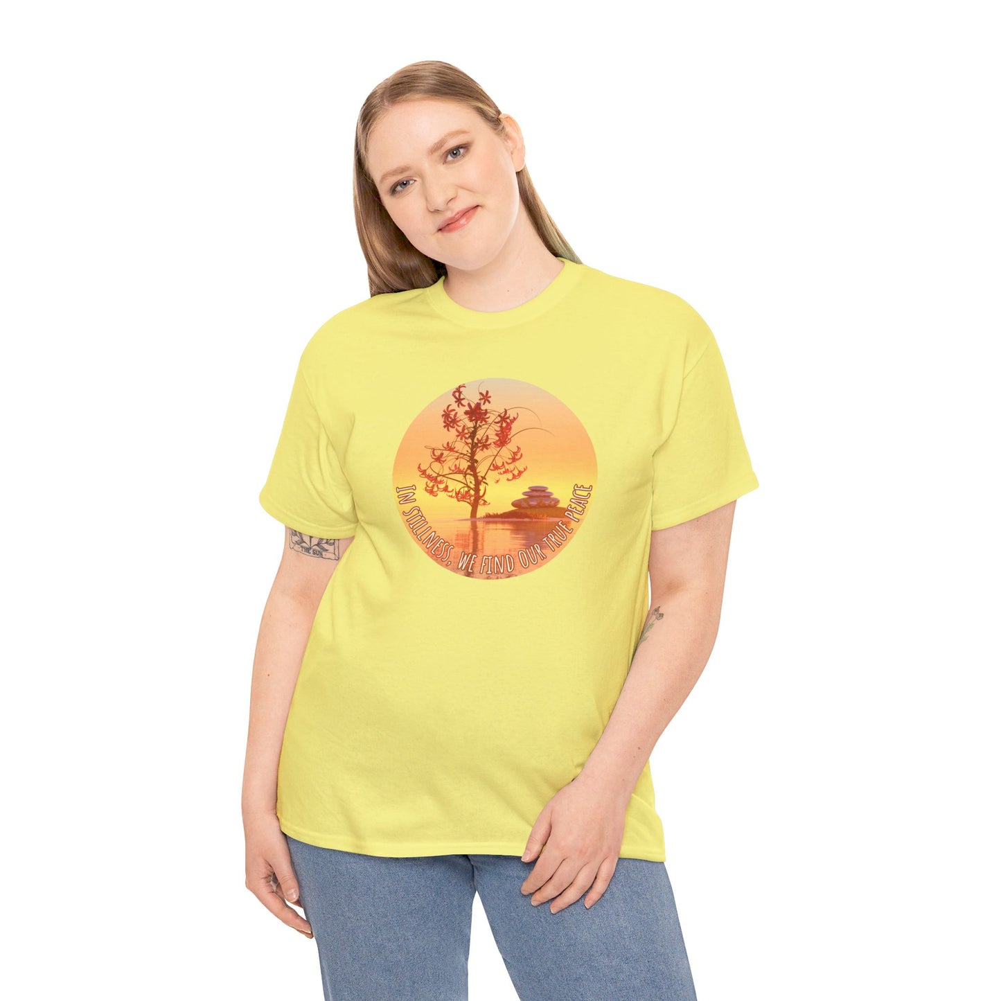Find True Peace: Unisex Heavy Cotton Zen Bonsai & Cairns Graphic Tee - ZenGen USA