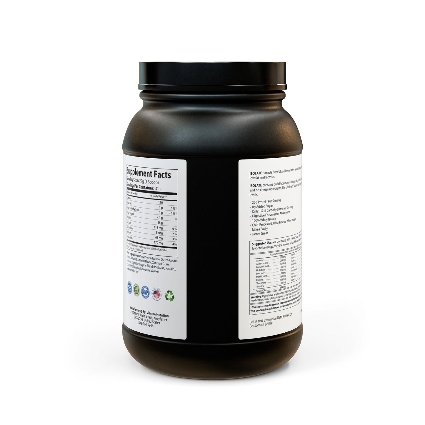 RockSolid Fitness ROCKSOLID UNBREAKABLE Whey Isolate Protein Supplement (32oz, 2lb) | 25g Protein Per Serving | Chocolate Flavor - ZenGen USA