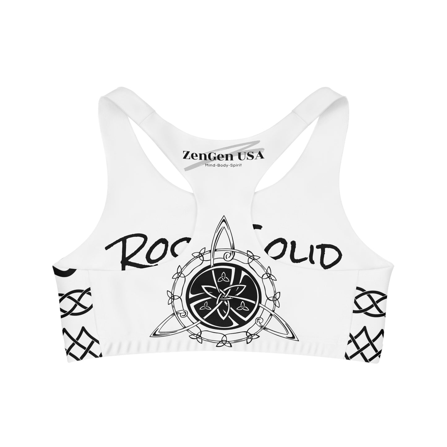 Celtic Tribal Tattoo - White Sports Bra - ZenGen USA ROCK SOLID - ZenGen USA