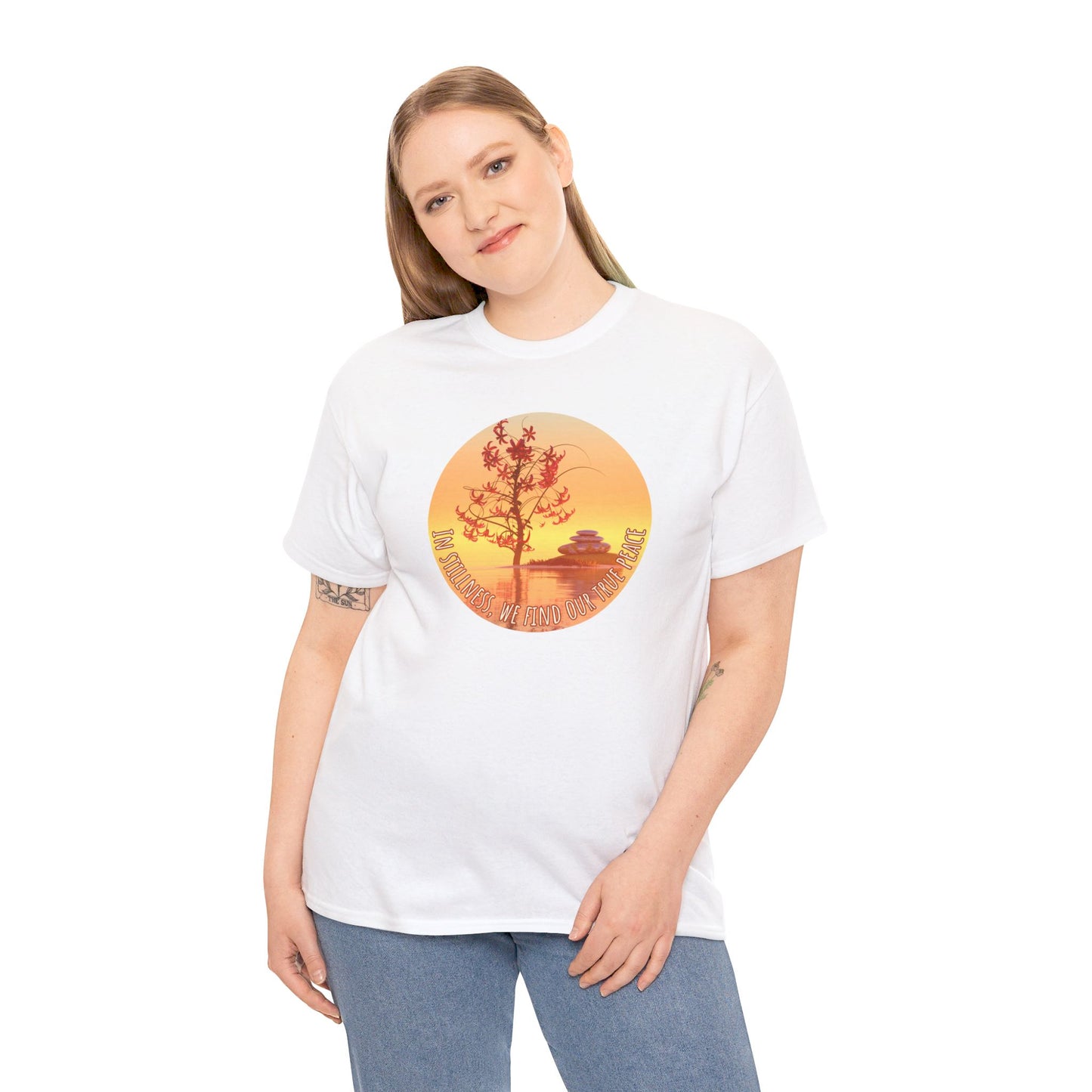 Find True Peace: Unisex Heavy Cotton Zen Bonsai & Cairns Graphic Tee - ZenGen USA