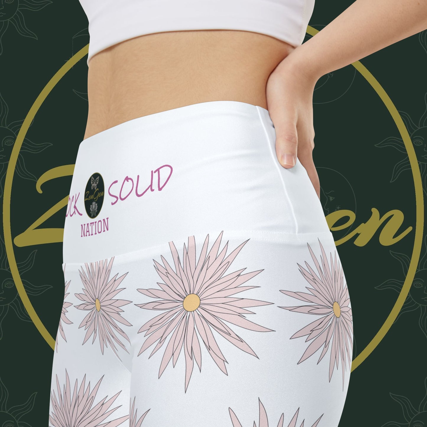 Women's Workout Shorts - White - ROCK SOLID Blazing Flower - ZenGen USA - ZenGen USA