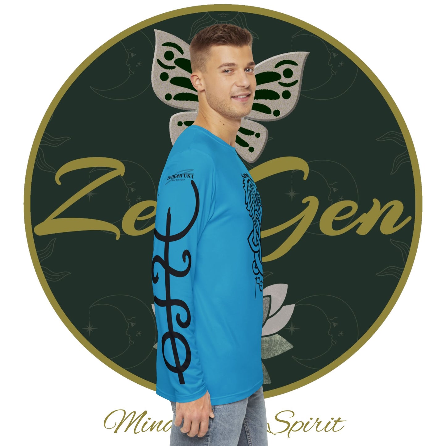 Celtic Fenrir Tribal Tattoo - Turquoise Men's Long Sleeve Shirt - ZenGen USA - ZenGen USA