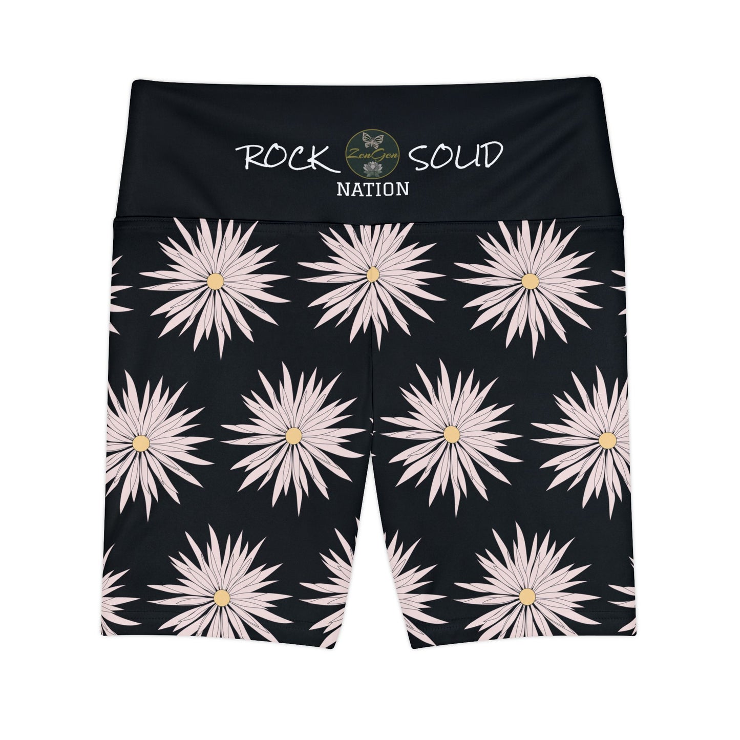 Women's Workout Shorts - Black - ROCK SOLID Blazing Flower - ZenGen USA - ZenGen USA