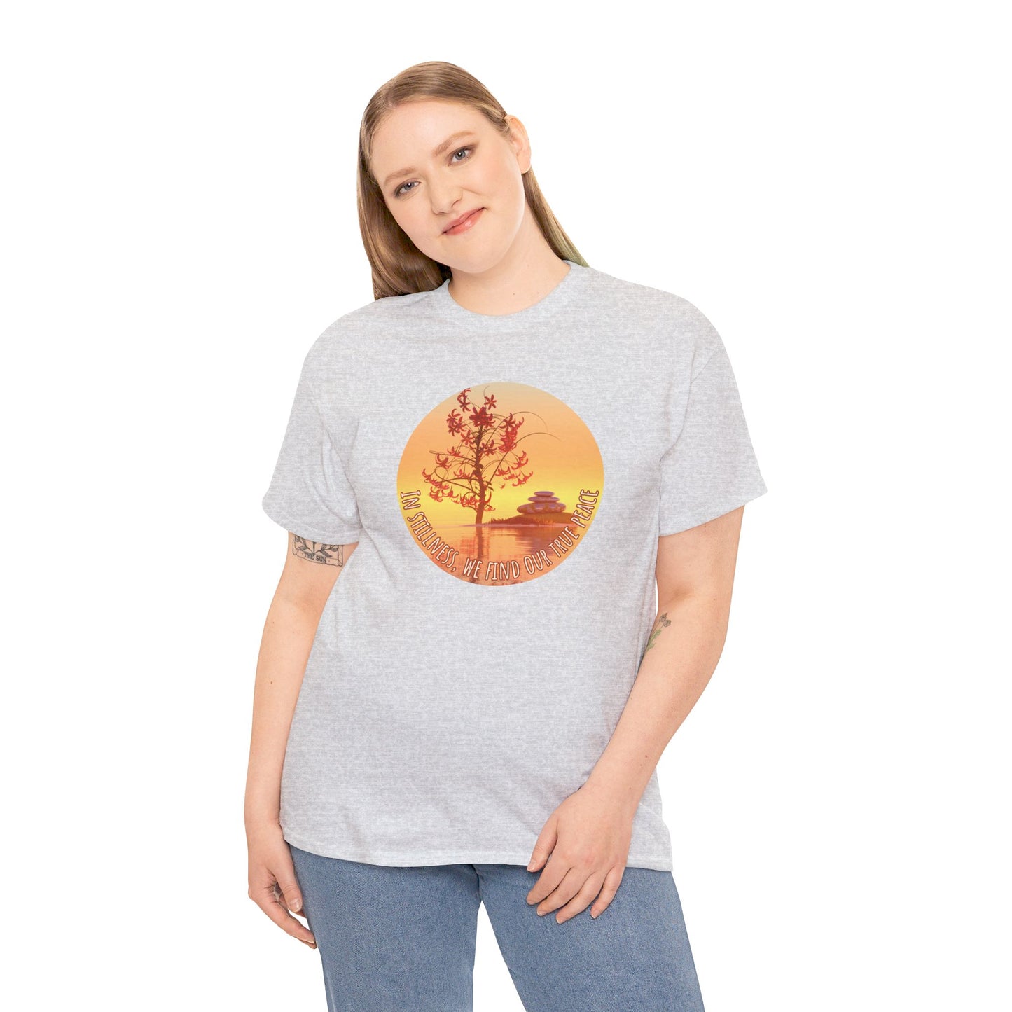 Find True Peace: Unisex Heavy Cotton Zen Bonsai & Cairns Graphic Tee - ZenGen USA
