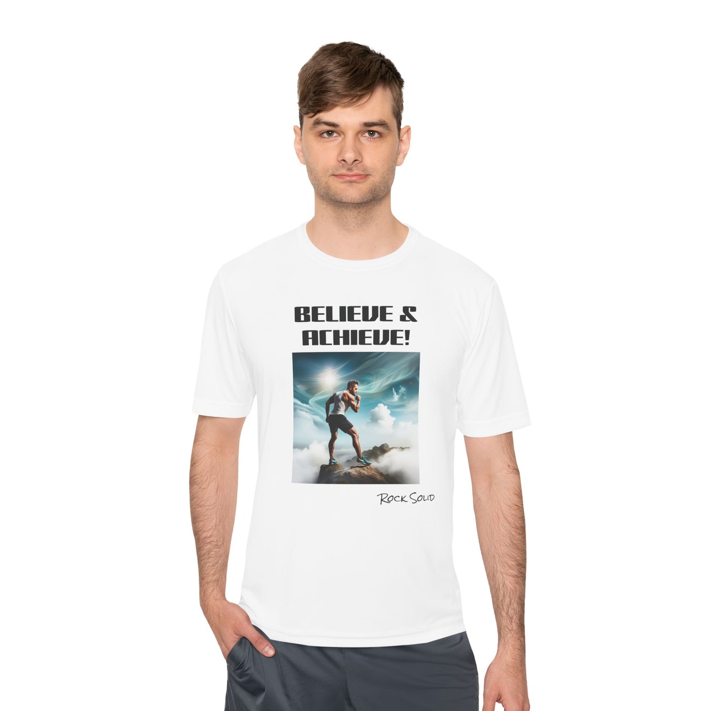 Unisex Moisture Wicking Tee - ROCK SOLID, Believe & Achieve! - ZenGen USA - ZenGen USA