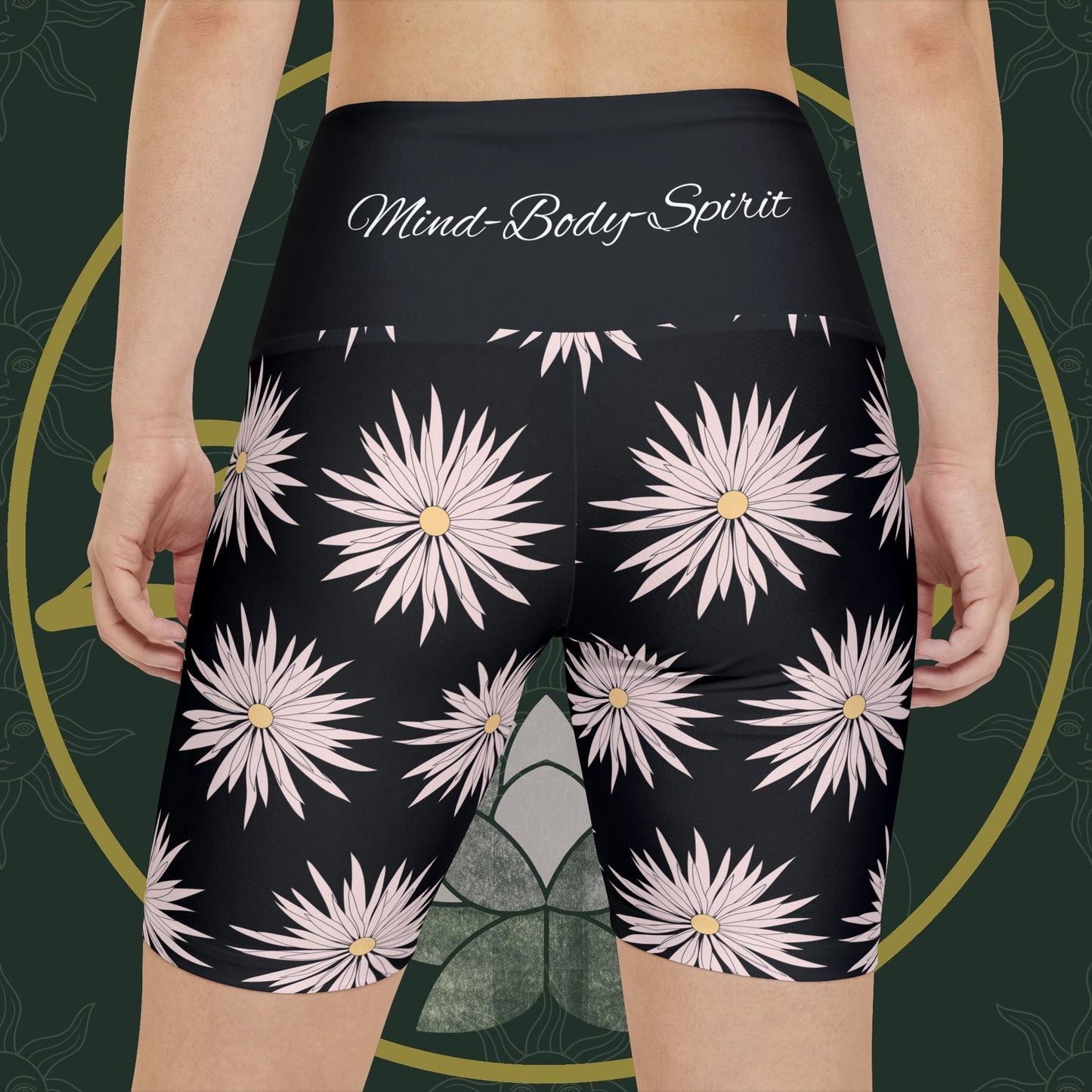 Women's Workout Shorts - Black - ROCK SOLID Blazing Flower - ZenGen USA - ZenGen USA