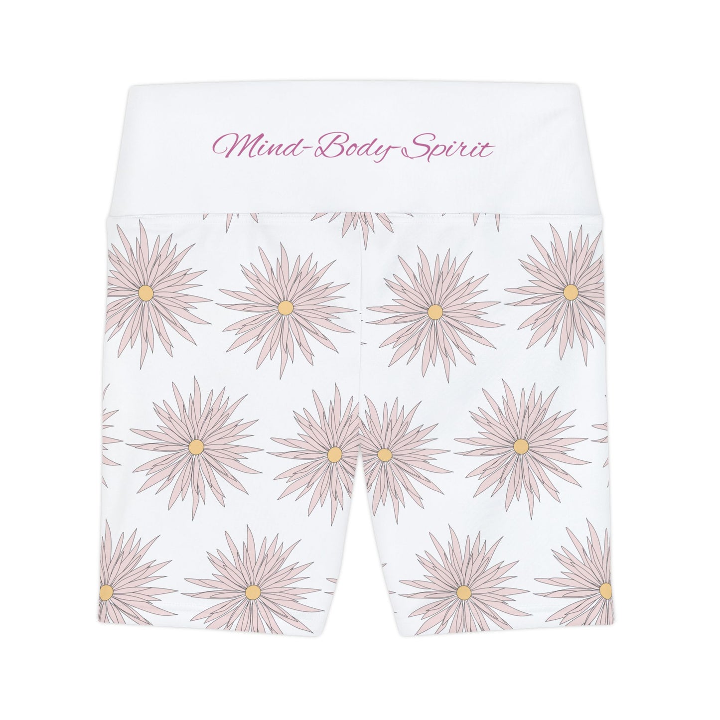 Women's Workout Shorts - White - ROCK SOLID Blazing Flower - ZenGen USA - ZenGen USA
