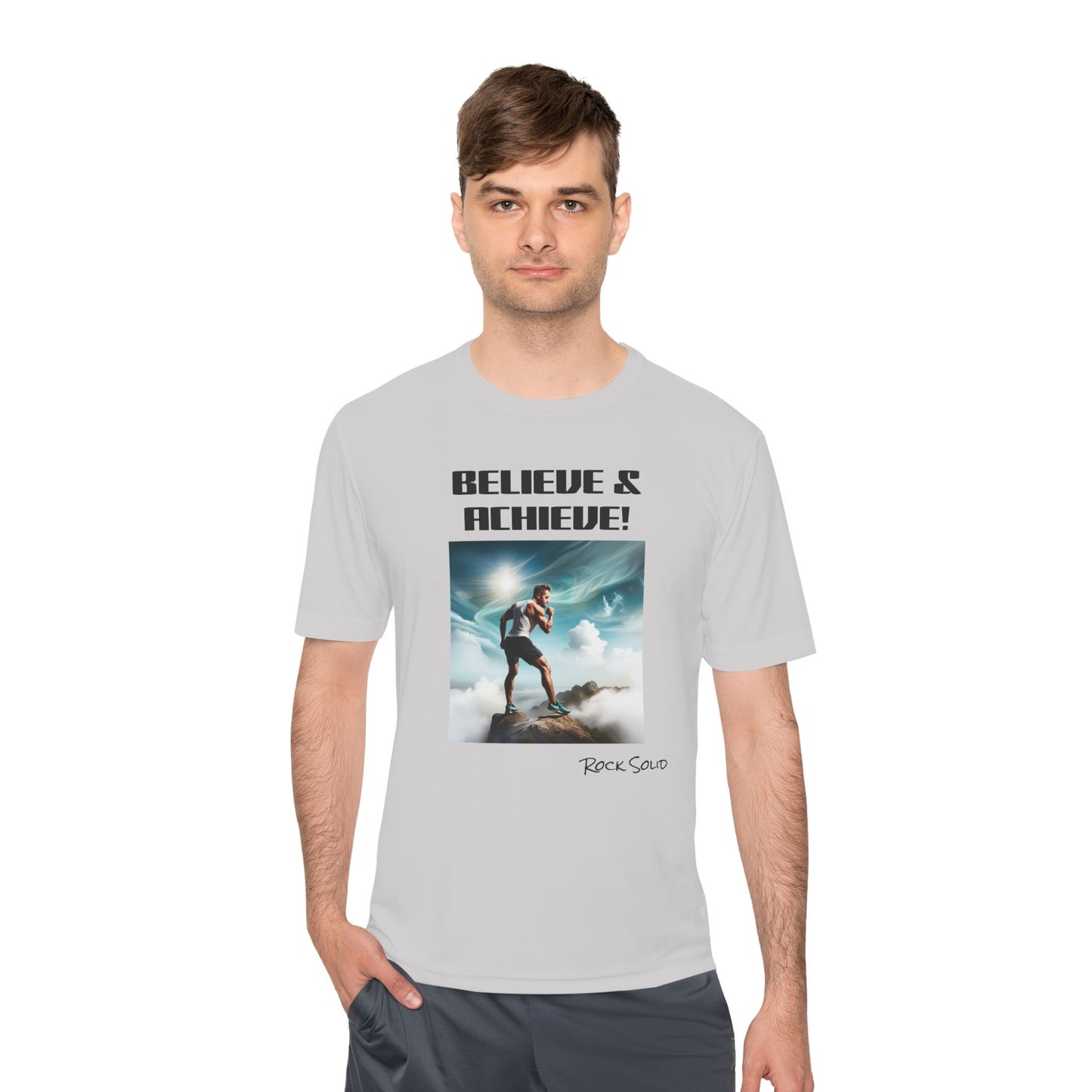 Unisex Moisture Wicking Tee - ROCK SOLID, Believe & Achieve! - ZenGen USA - ZenGen USA