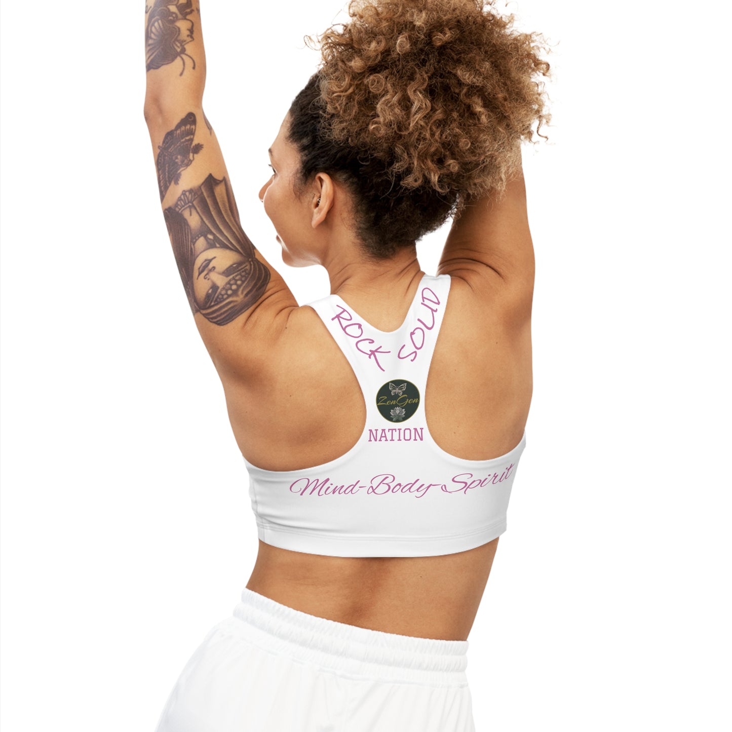 Seamless Sports Bra White - ROCK SOLID Blazing Flower - ZenGen USA - ZenGen USA