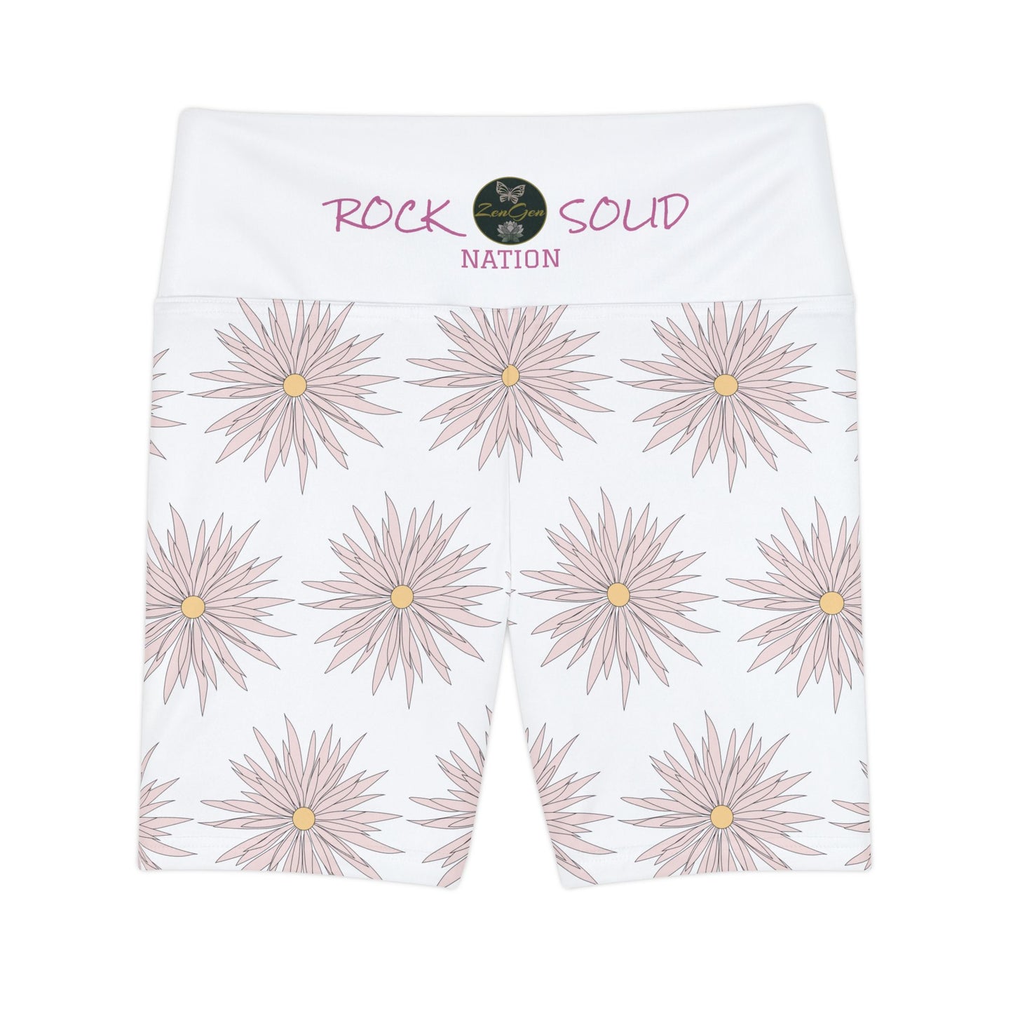 Women's Workout Shorts - White - ROCK SOLID Blazing Flower - ZenGen USA - ZenGen USA