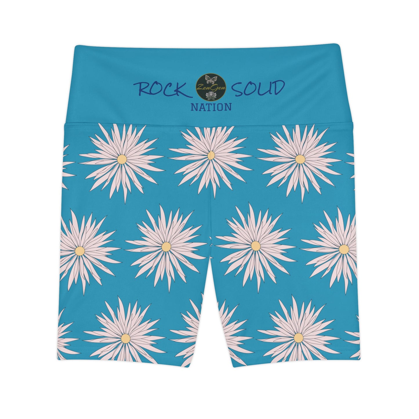 Women's Workout Shorts - Turquoise - ROCK SOLID Blazing Flower - ZenGen USA - ZenGen USA