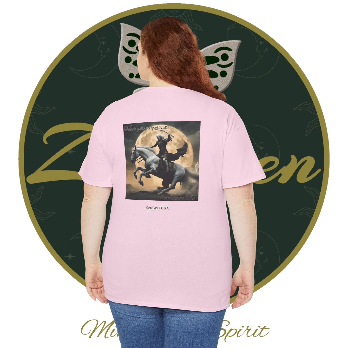 Apocalipsis - 4to Sello Apocalipsis 6:7,8 - Camiseta de algodón pesado unisex - Colección Revelación - ZenGen USA