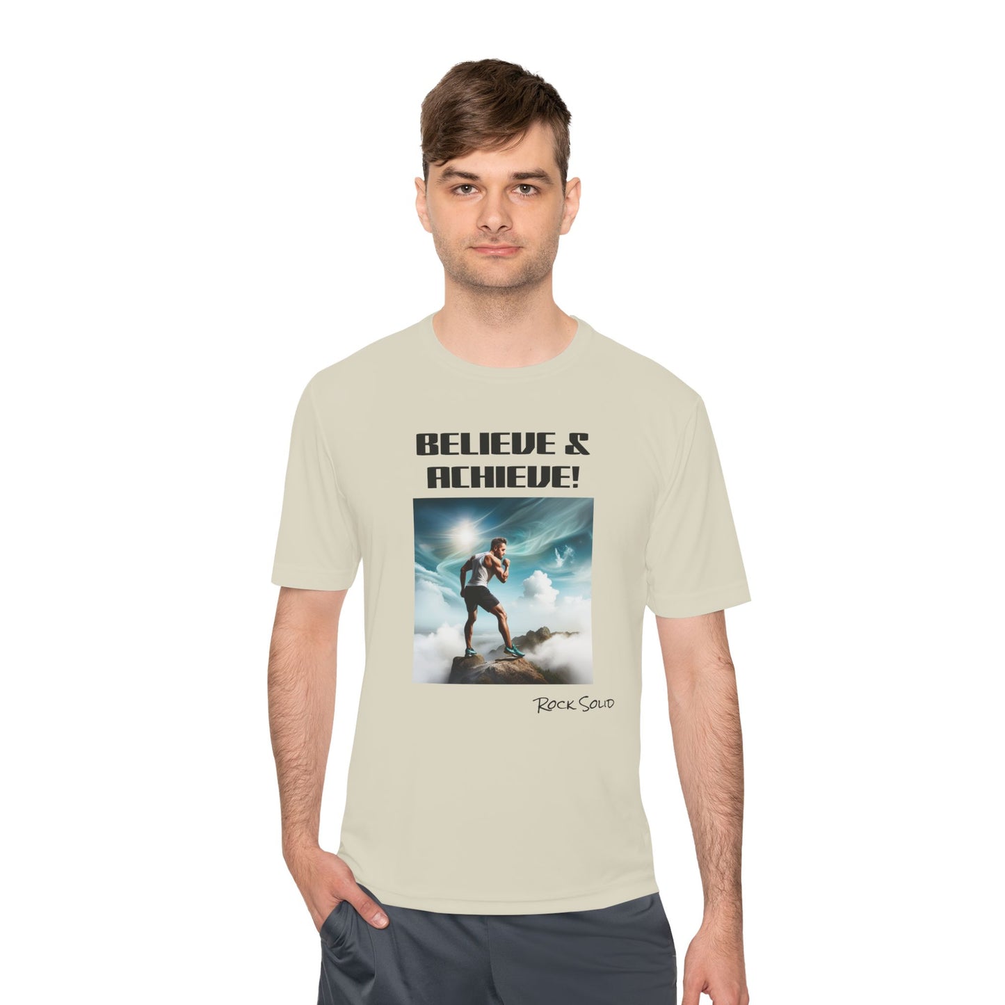 Unisex Moisture Wicking Tee - ROCK SOLID, Believe & Achieve! - ZenGen USA - ZenGen USA