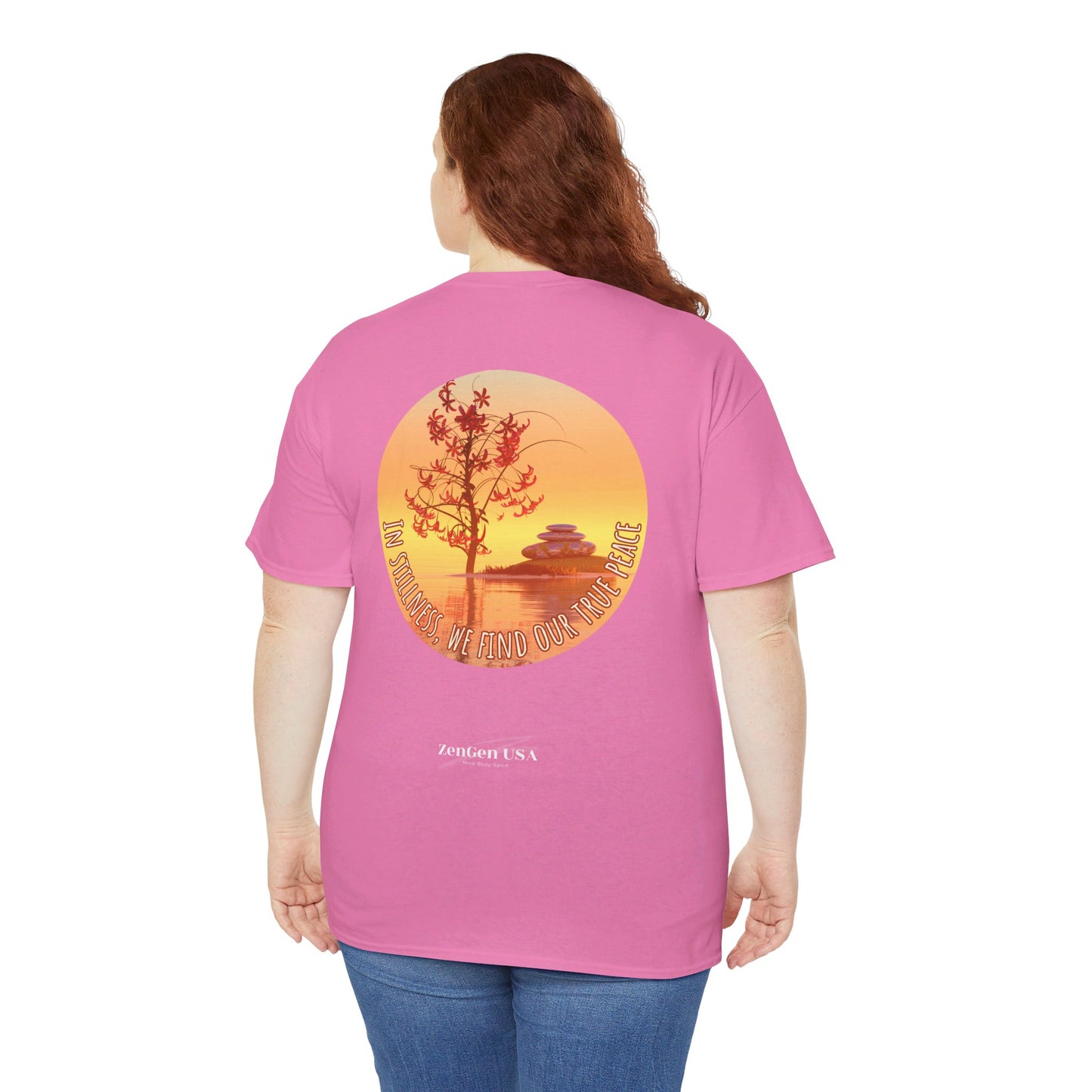 Find True Peace: Unisex Heavy Cotton Zen Bonsai & Cairns Graphic Tee - ZenGen USA
