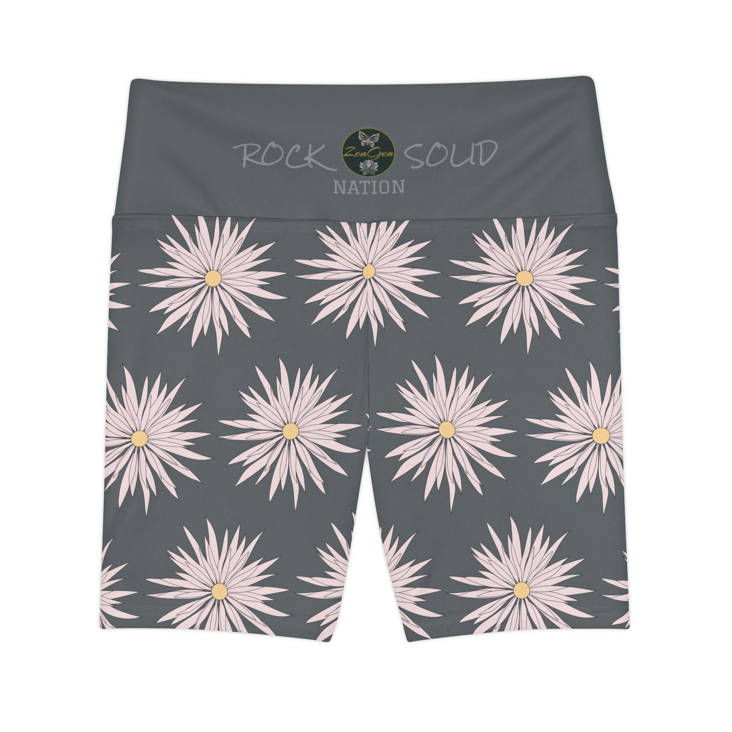Women's Workout Shorts - Gray - ROCK SOLID Blazing Flower - ZenGen USA - ZenGen USA