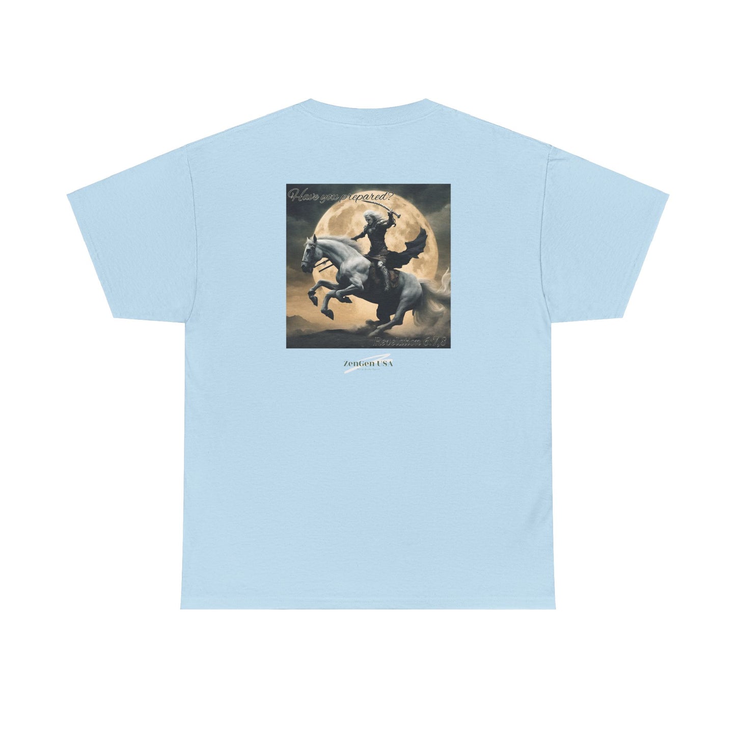 Apocalipsis - 4to Sello Apocalipsis 6:7,8 - Camiseta de algodón pesado unisex - Colección Revelación - ZenGen USA