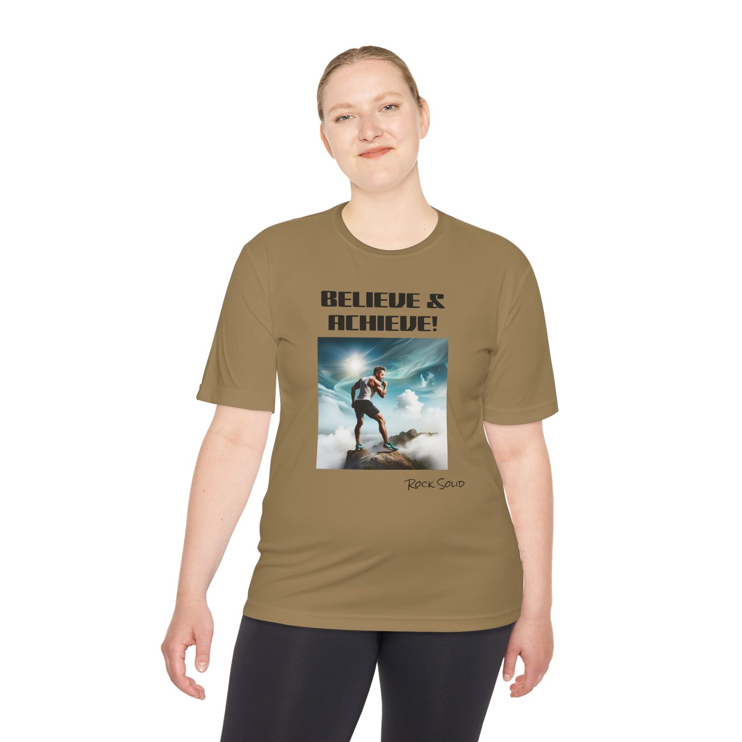 Unisex Moisture Wicking Tee - ROCK SOLID, Believe & Achieve! - ZenGen USA - ZenGen USA