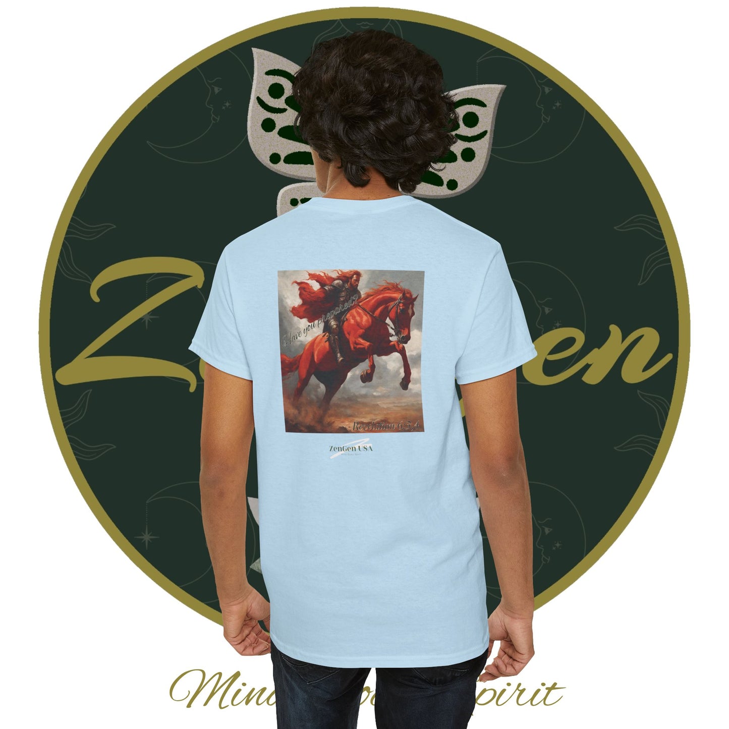 Apocalipsis - 2do Sello Apocalipsis 6:3,4 - Camiseta de algodón pesado unisex - Colección Revelación - ZenGen USA