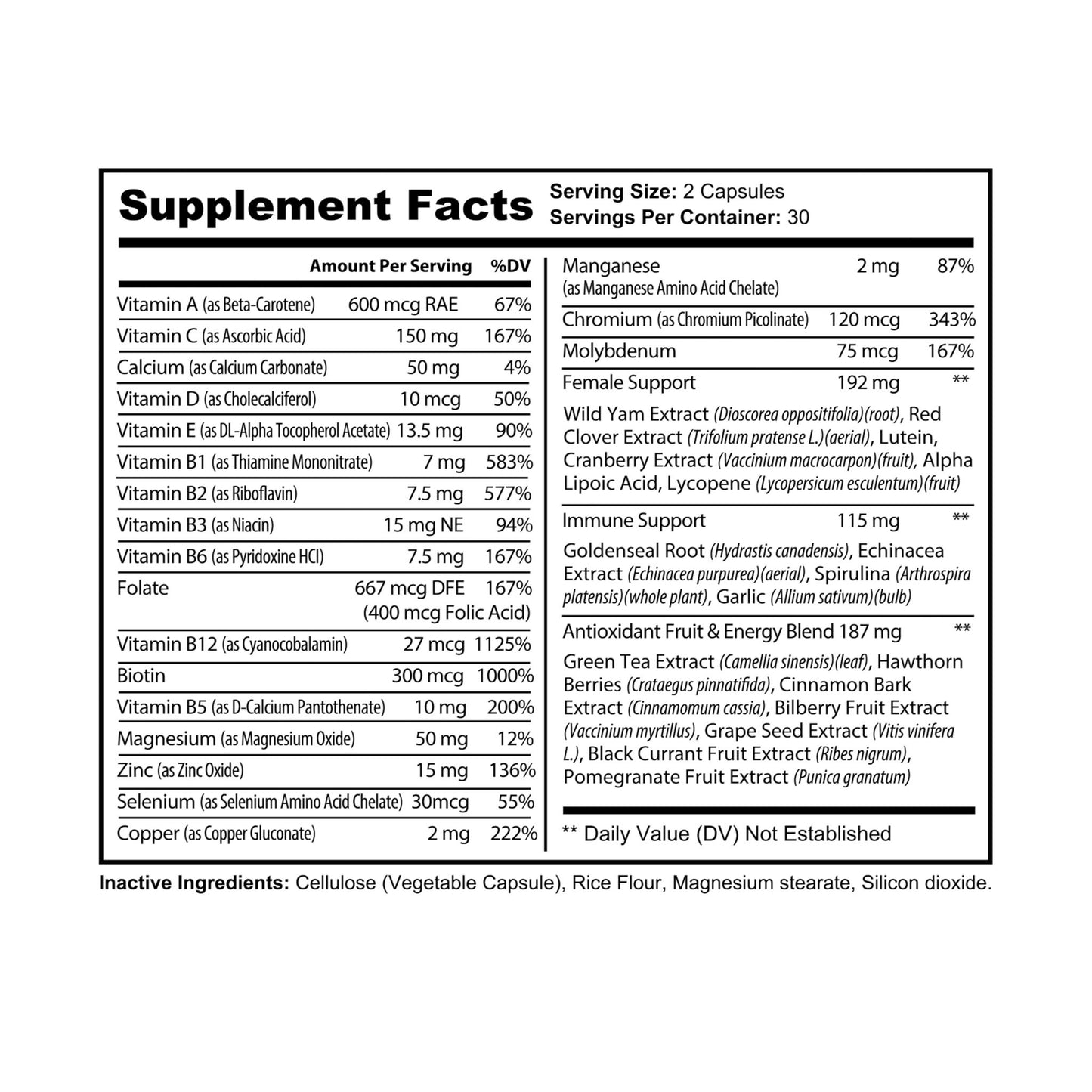 RockSolid Fitness Multivitamin for Women Supplement (60 Capsules) - ZenGen USA