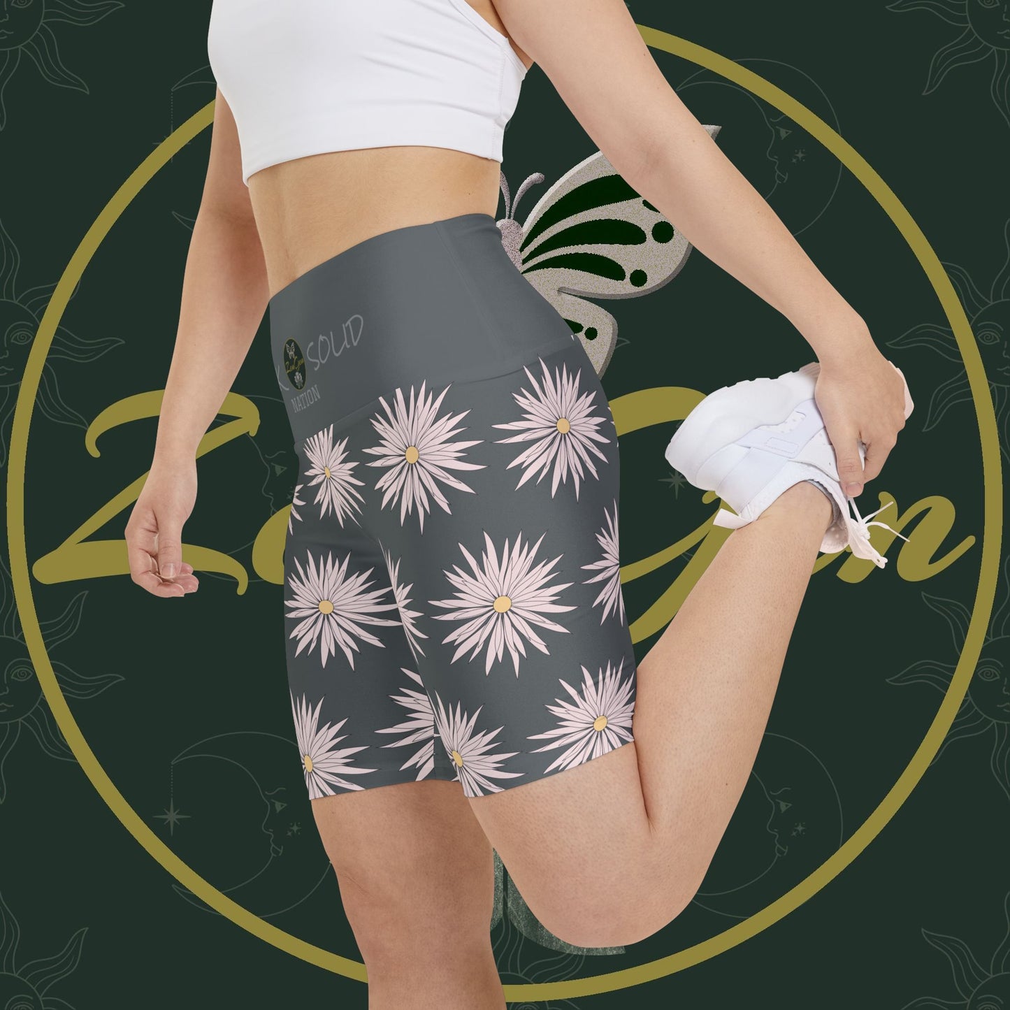 Women's Workout Shorts - Gray - ROCK SOLID Blazing Flower - ZenGen USA - ZenGen USA