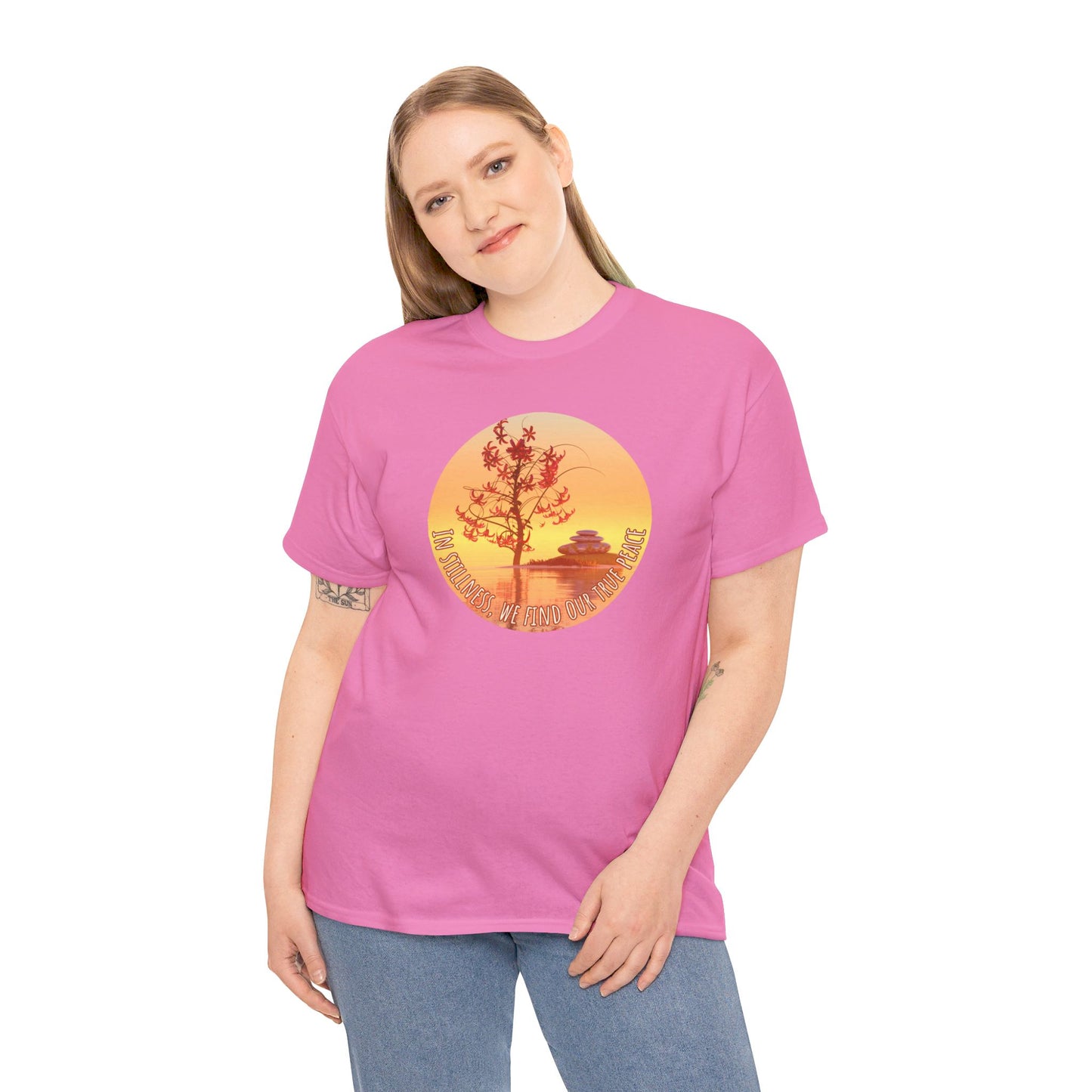 Find True Peace: Unisex Heavy Cotton Zen Bonsai & Cairns Graphic Tee - ZenGen USA