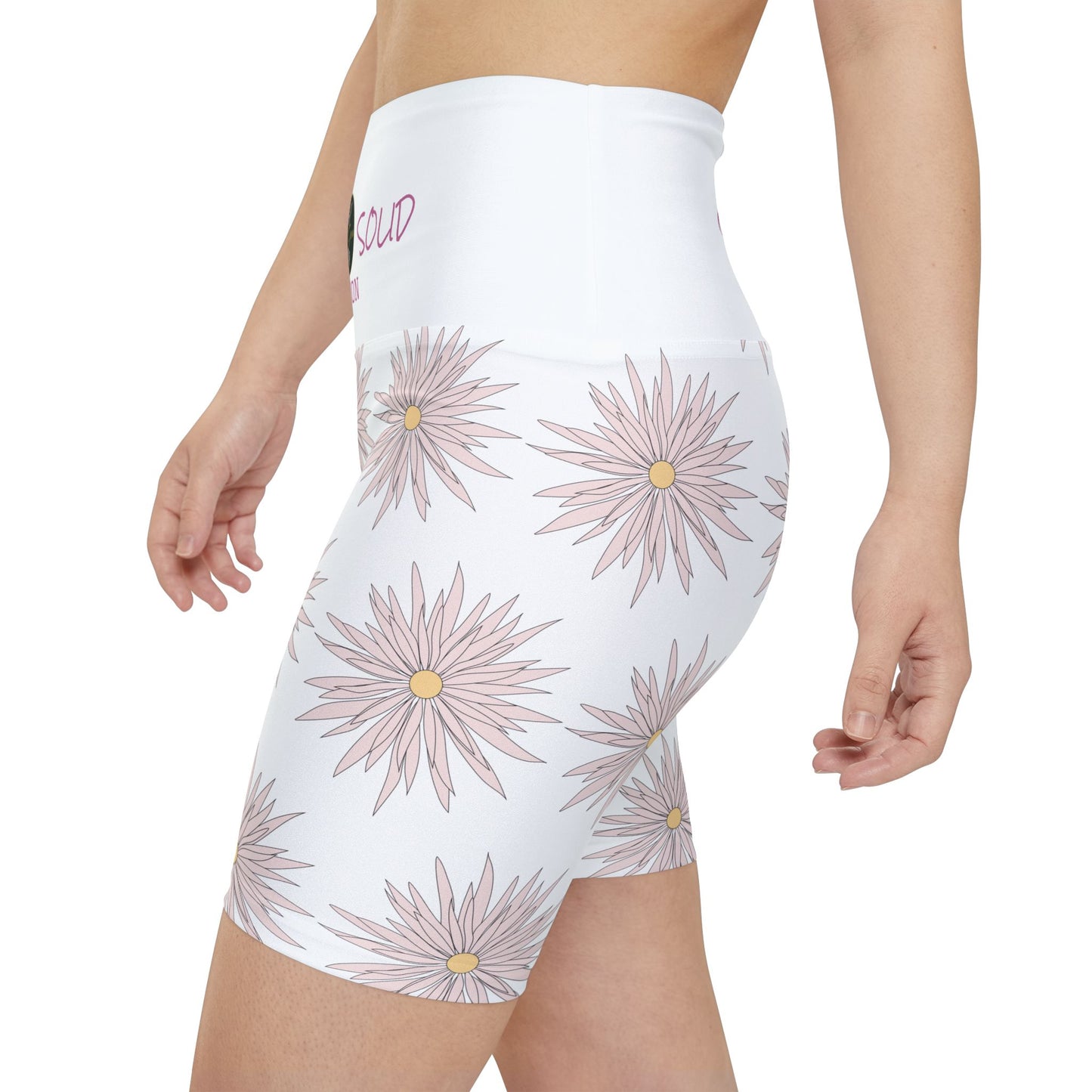 Women's Workout Shorts - White - ROCK SOLID Blazing Flower - ZenGen USA - ZenGen USA