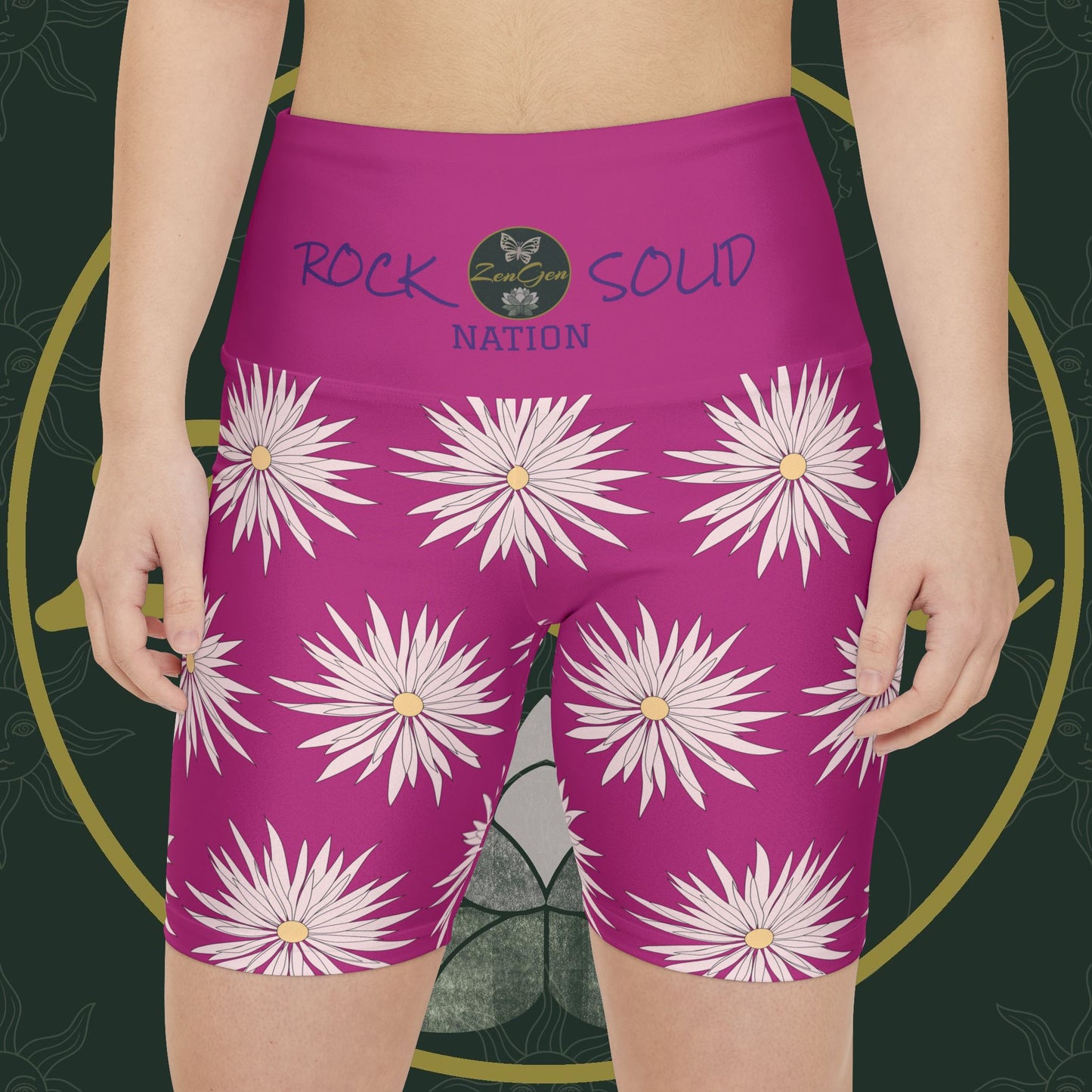 Women's Workout Shorts - Pink - ROCK SOLID Blazing Flower - ZenGen USA - ZenGen USA