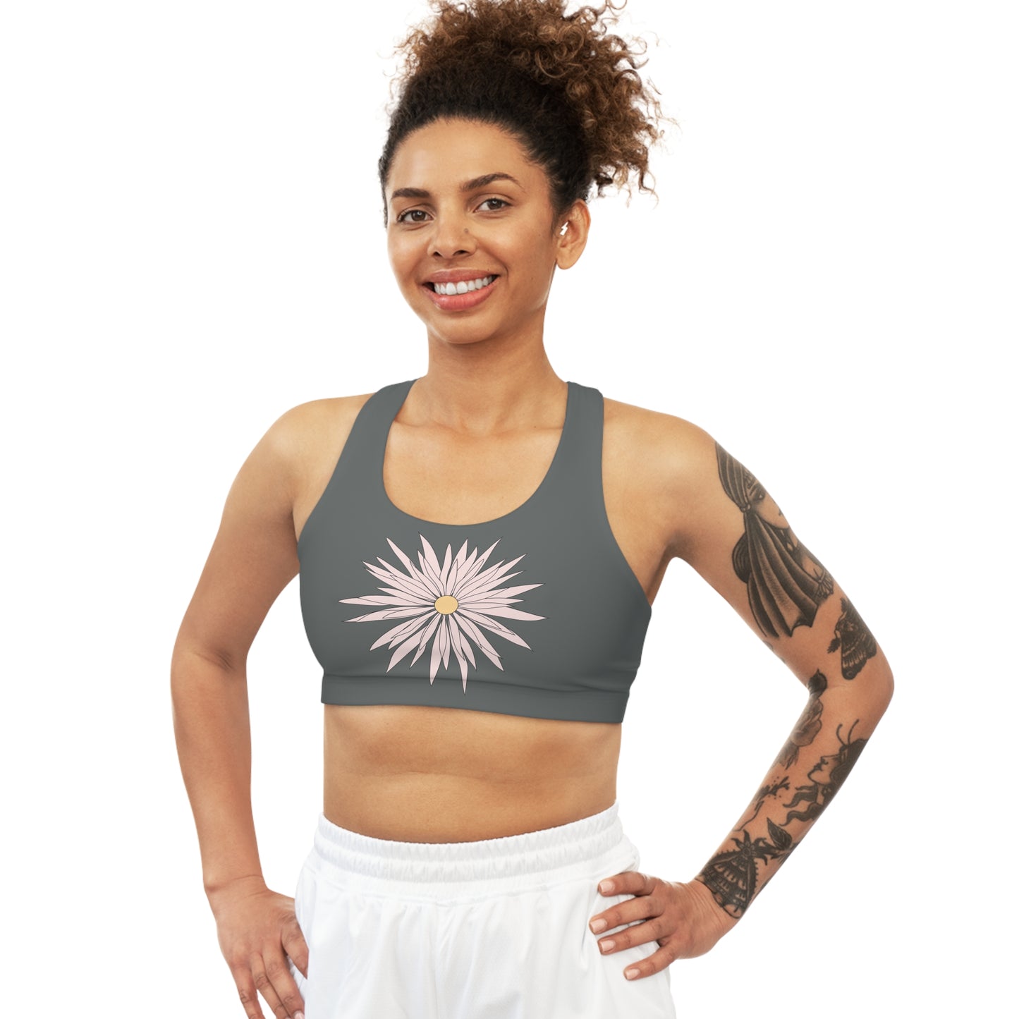 Gray Seamless Sports Bra - ROCK SOLID Blazing Flower - ZenGen USA - ZenGen USA
