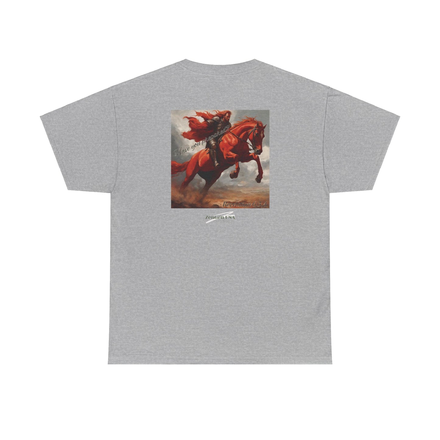 Apocalipsis - 2do Sello Apocalipsis 6:3,4 - Camiseta de algodón pesado unisex - Colección Revelación - ZenGen USA
