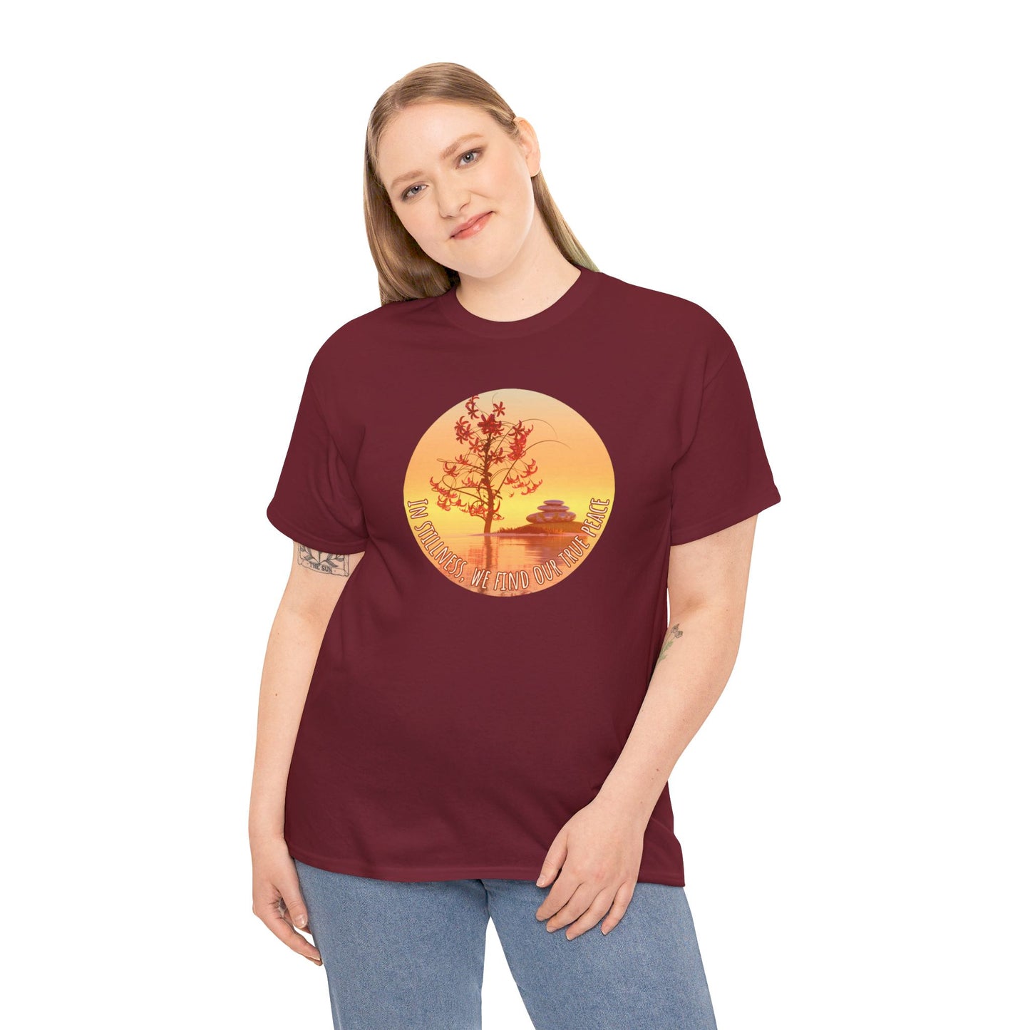 Find True Peace: Unisex Heavy Cotton Zen Bonsai & Cairns Graphic Tee - ZenGen USA