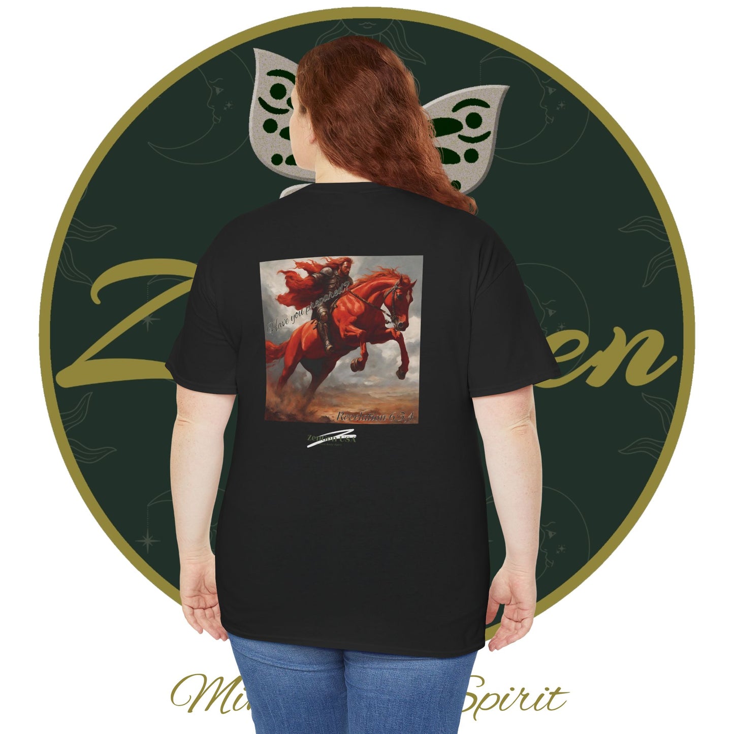 Apocalipsis - 2do Sello Apocalipsis 6:3,4 - Camiseta de algodón pesado unisex - Colección Revelación - ZenGen USA