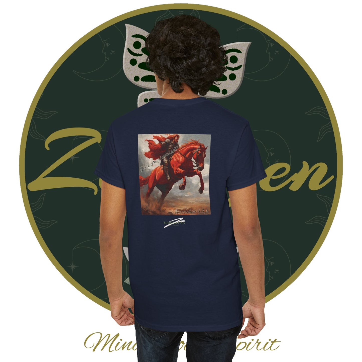 Apocalipsis - 2do Sello Apocalipsis 6:3,4 - Camiseta de algodón pesado unisex - Colección Revelación - ZenGen USA