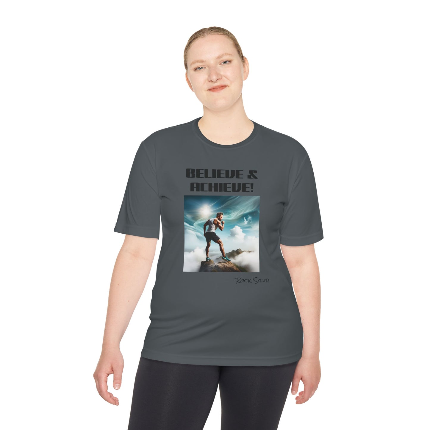 Unisex Moisture Wicking Tee - ROCK SOLID, Believe & Achieve! - ZenGen USA - ZenGen USA