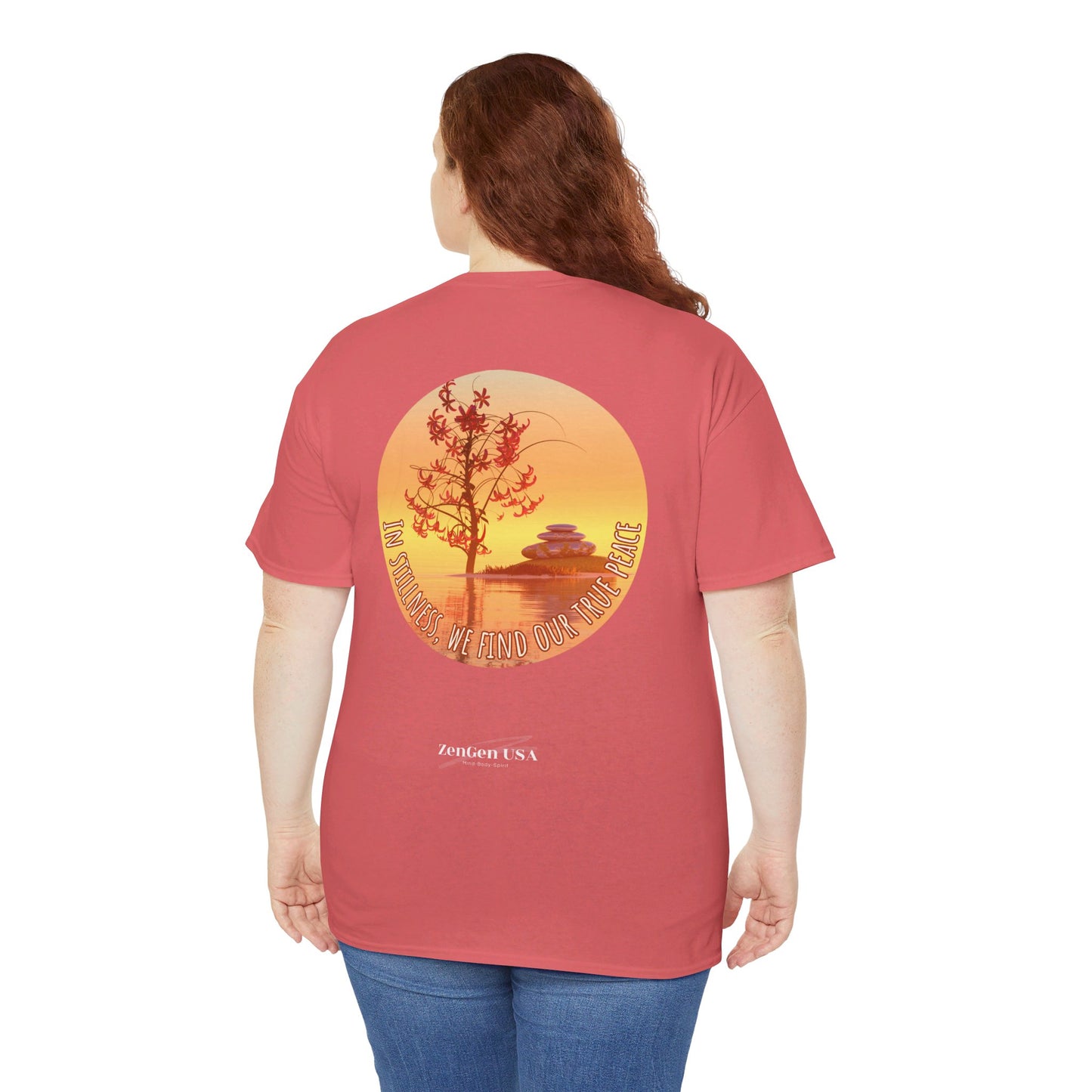 Find True Peace: Unisex Heavy Cotton Zen Bonsai & Cairns Graphic Tee - ZenGen USA