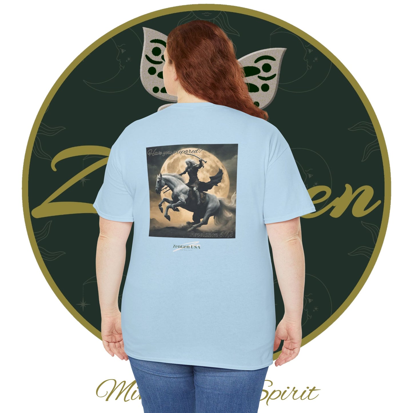 Apocalipsis - 4to Sello Apocalipsis 6:7,8 - Camiseta de algodón pesado unisex - Colección Revelación - ZenGen USA