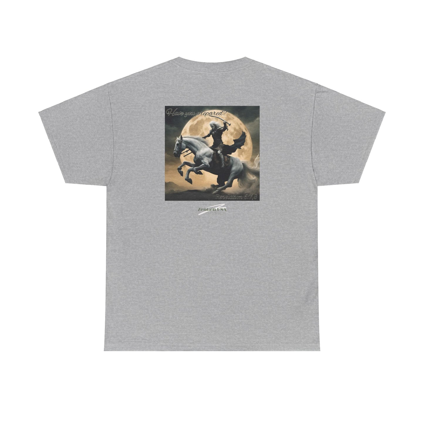 Apocalipsis - 4to Sello Apocalipsis 6:7,8 - Camiseta de algodón pesado unisex - Colección Revelación - ZenGen USA